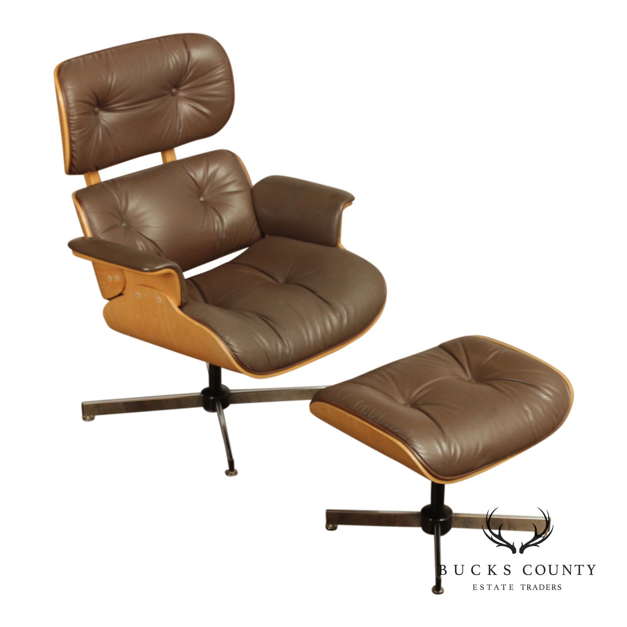 Eames Style Leather Swivel Chair with Ottoman