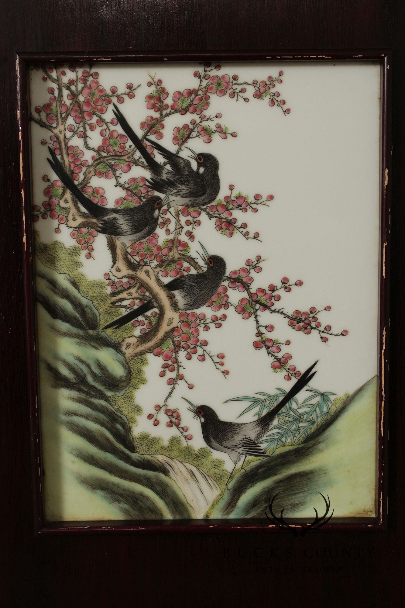 Vintage Chinese Pair of Hand Painted Porcelain Plaques