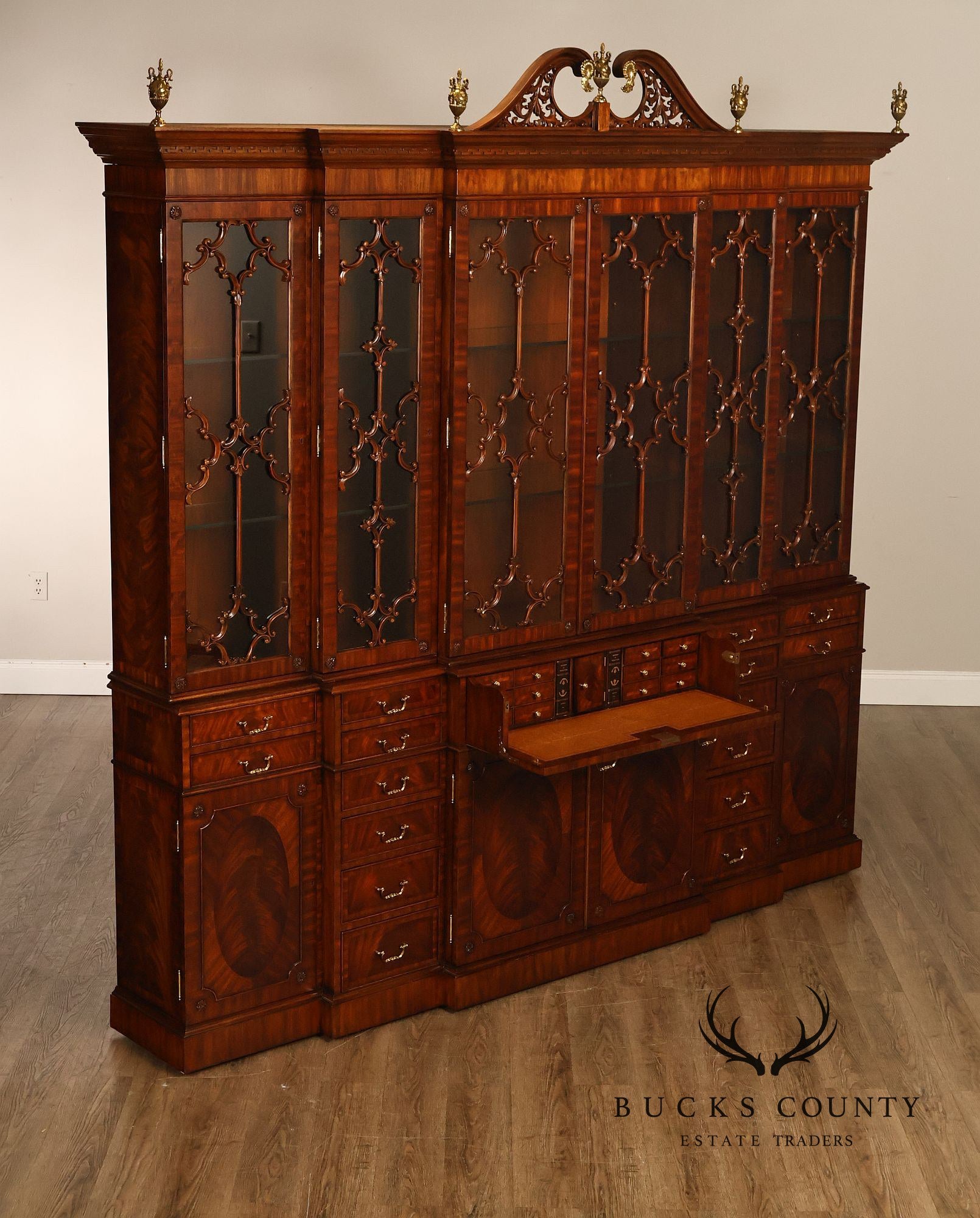 Maitland Smith Georgian Style Large Mahogany Breakfront Bookcase
