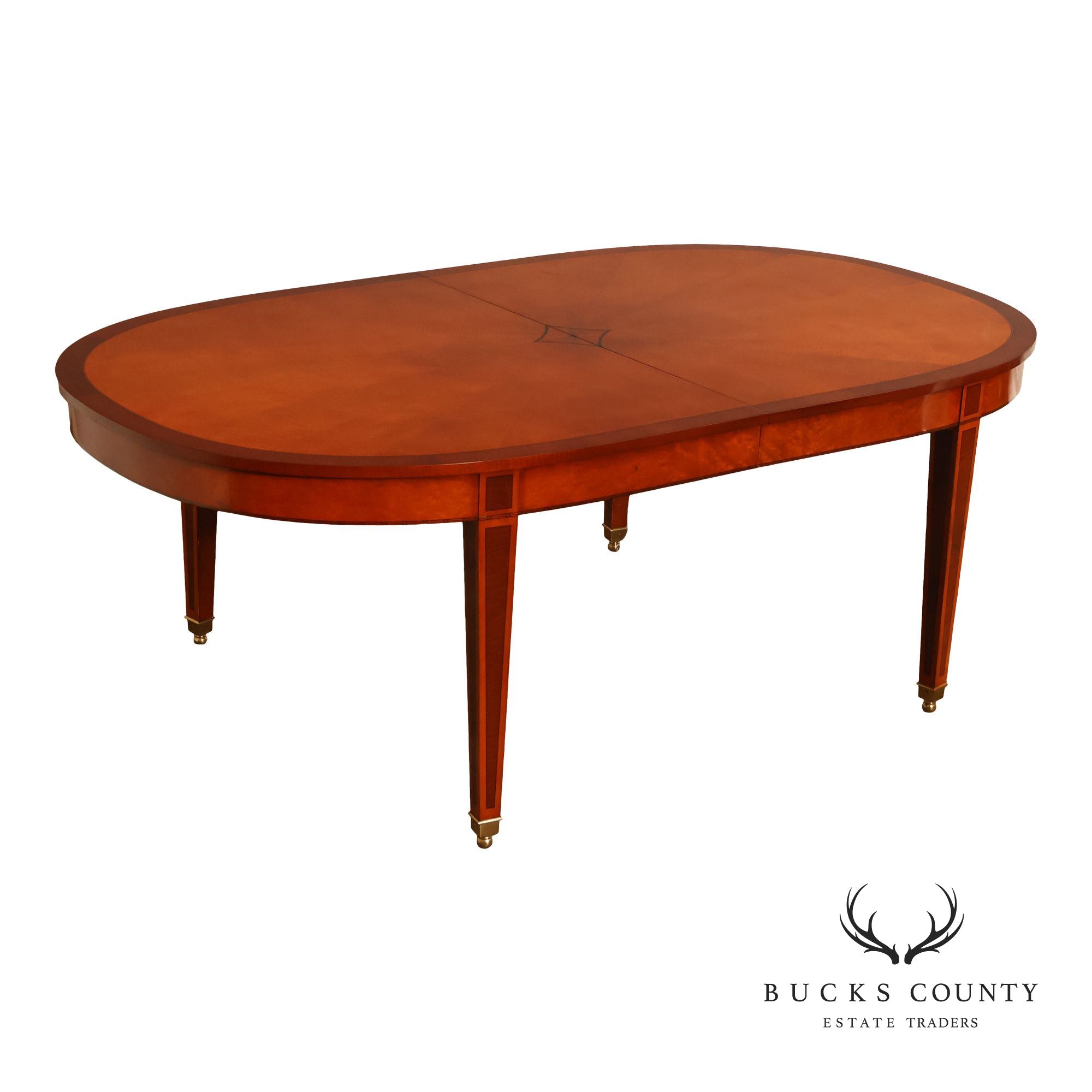 Kindel Kent Mahogany Banded Oval Dining Table with Three Leaves