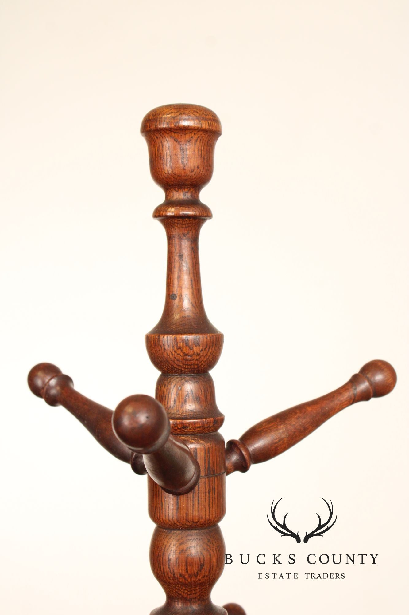 Antique Bobbin Turned Oak Hat Rack