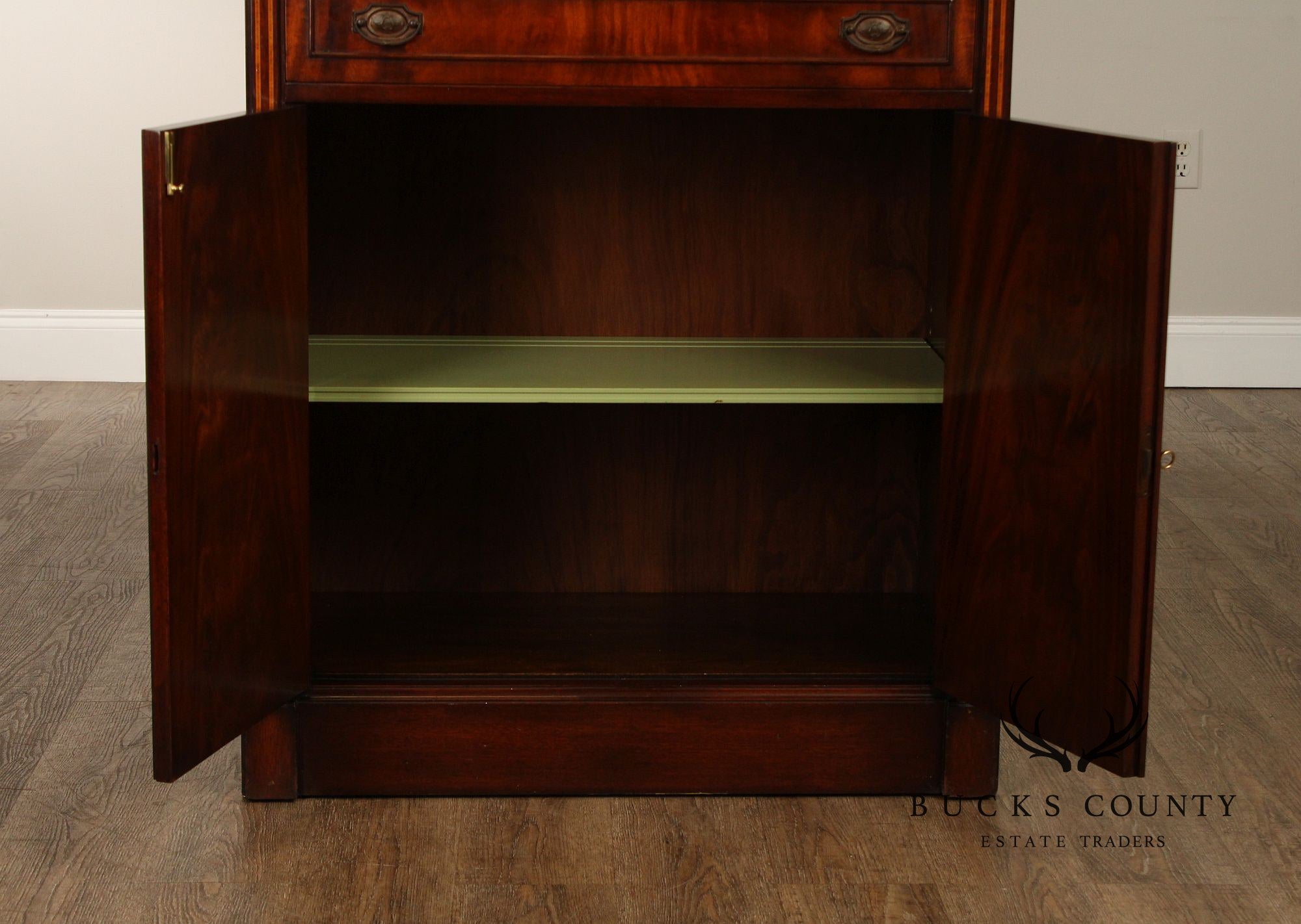 English Regency Style Pair of Mahogany Arched Glass Door Bookcases