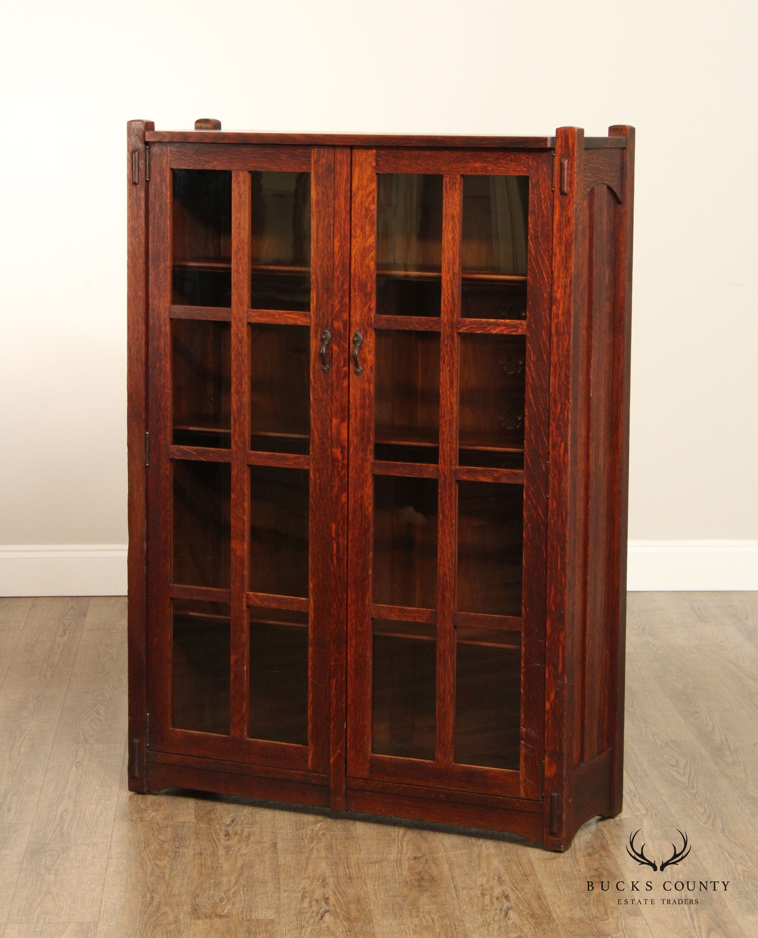 Stickley Brothers Antique Arts & Crafts Two-Door Oak Bookcase