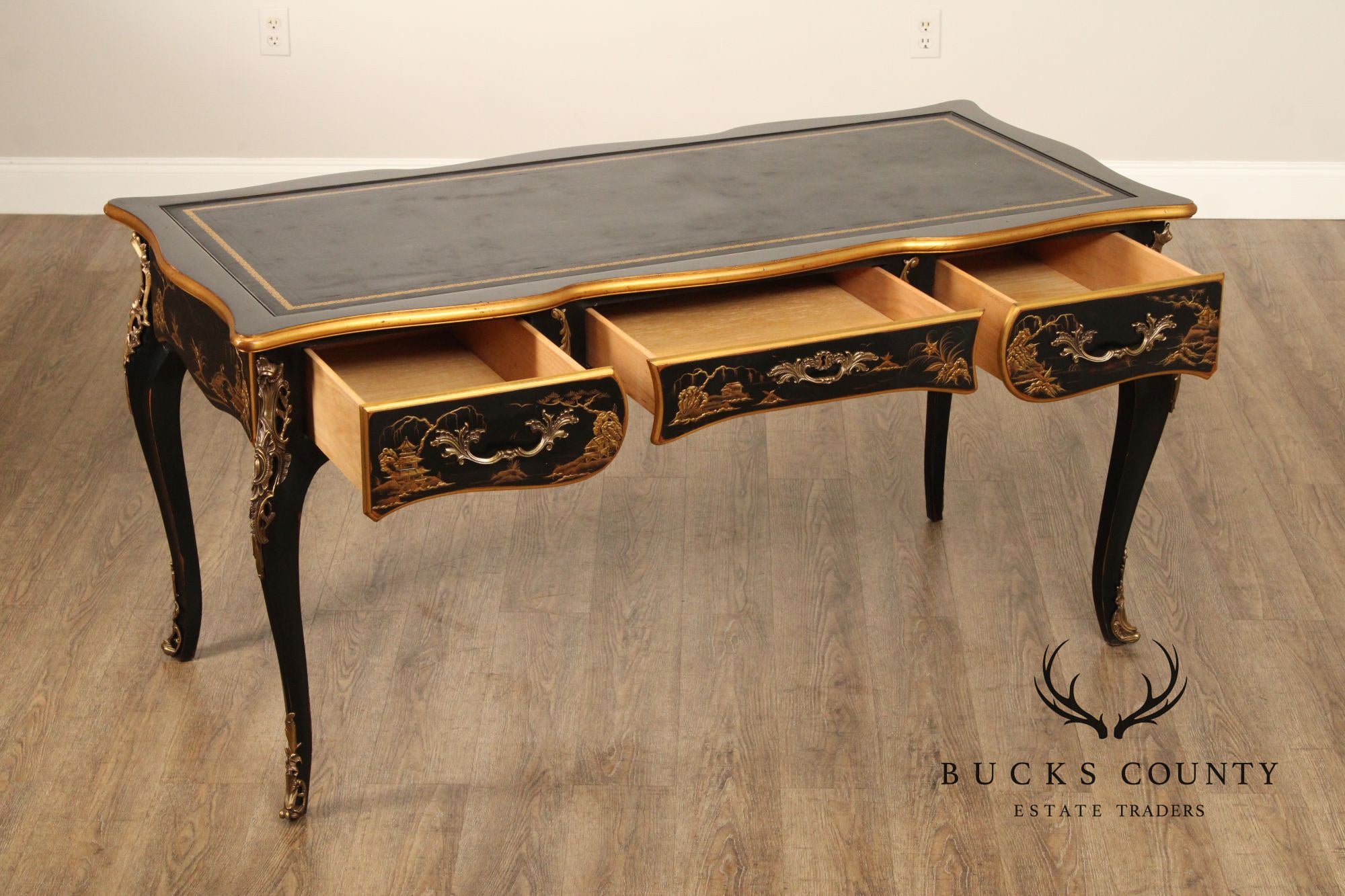 Karges Leather Top Chinoiserie Decorated Louis XV Style Writing Desk