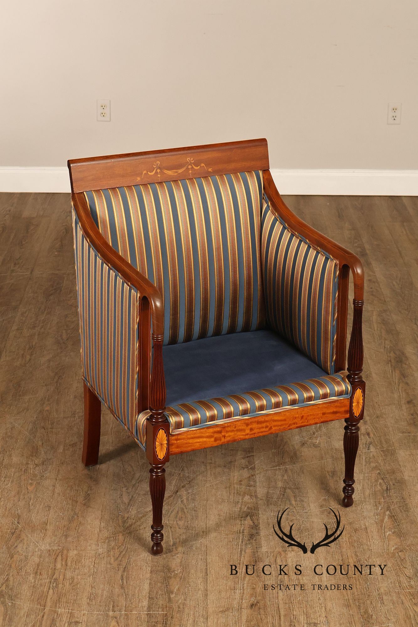 Sheraton Style Vintage Inlaid Mahogany Armchair
