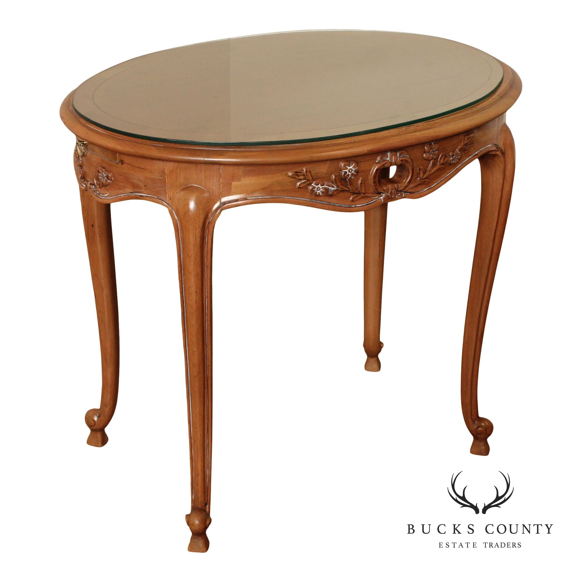 French Louis XV Style Glass Top Side Table