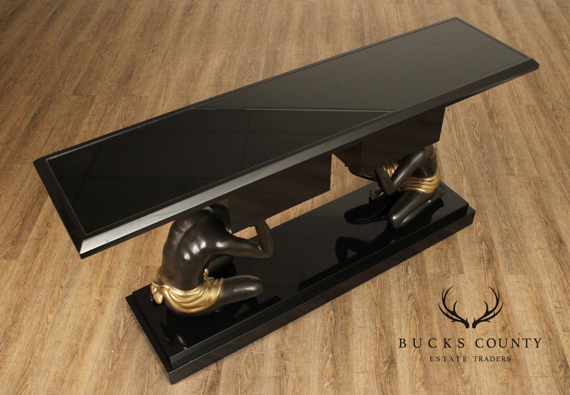 Hollywood Regency Figural Bronze Console Table