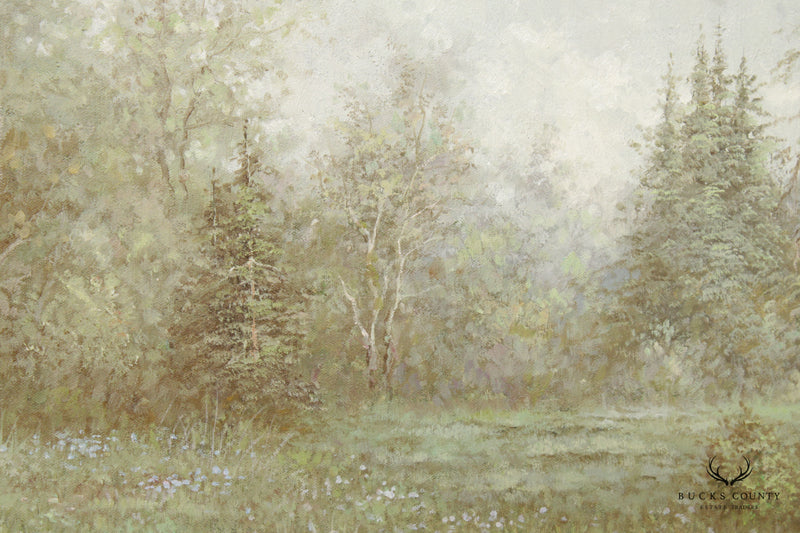 Hyun Bo Yoo 'Girl in Flower Field' Framed Oil Painting