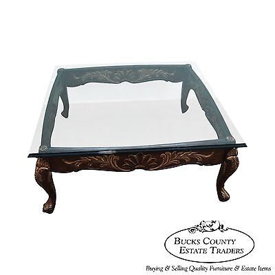 Quality Solid Mahogany French Style Carved & Gilded Glass Top Coffee Table