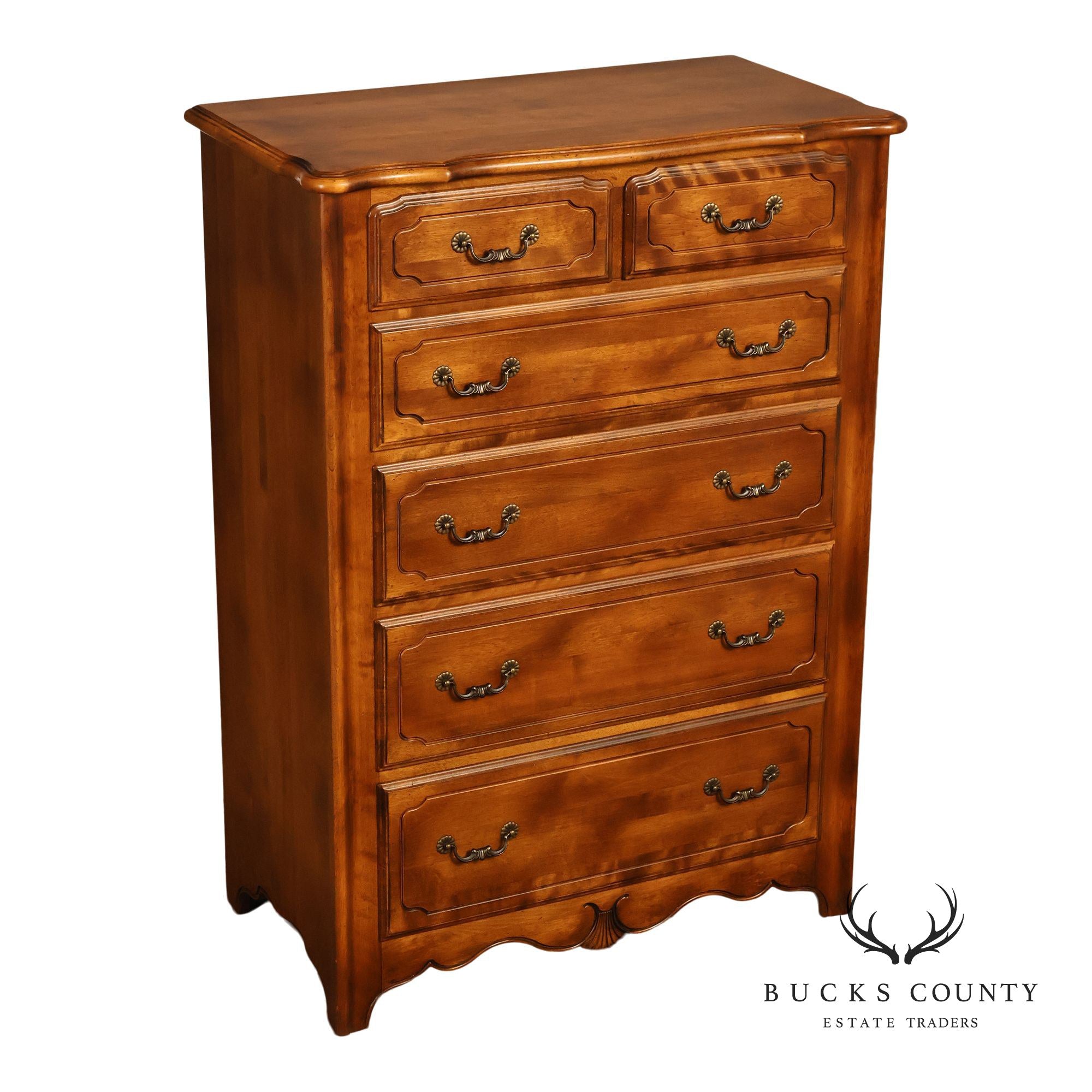 Ethan Allen Country French Maple And Birchwood Six Drawer High Chest