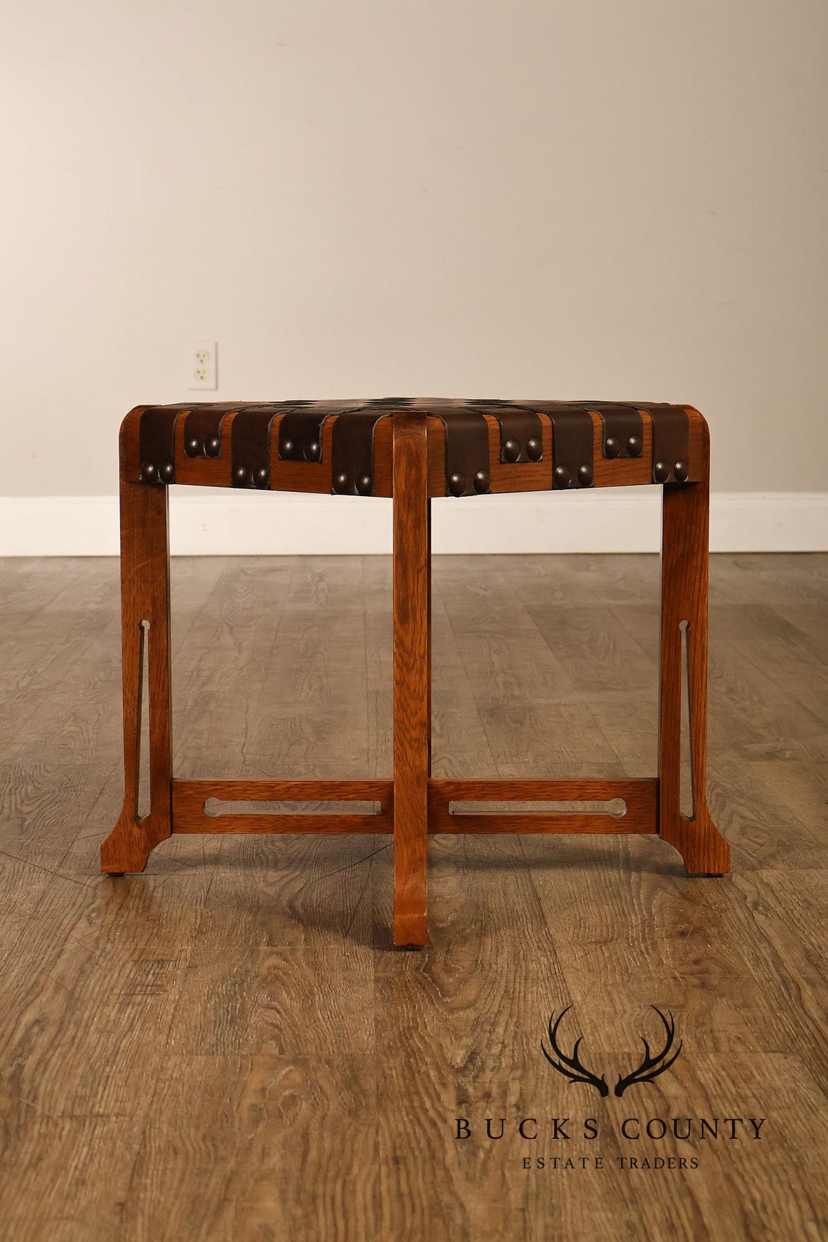 Stickley Little Treasures Mission Oak Woven Leather Stool