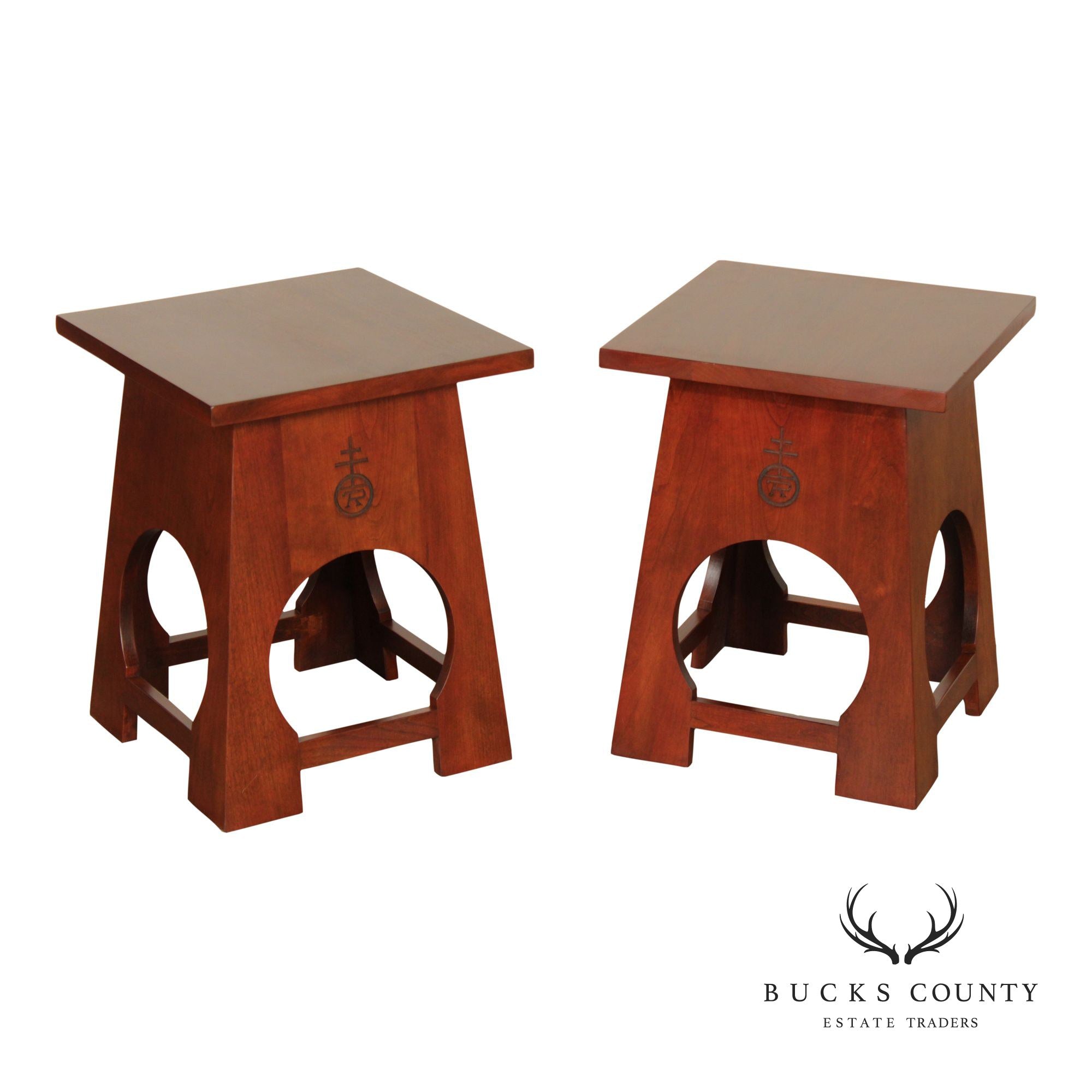 Stickley Mission Collection Pair Of Cherry Roycroft Taboret Side Tables