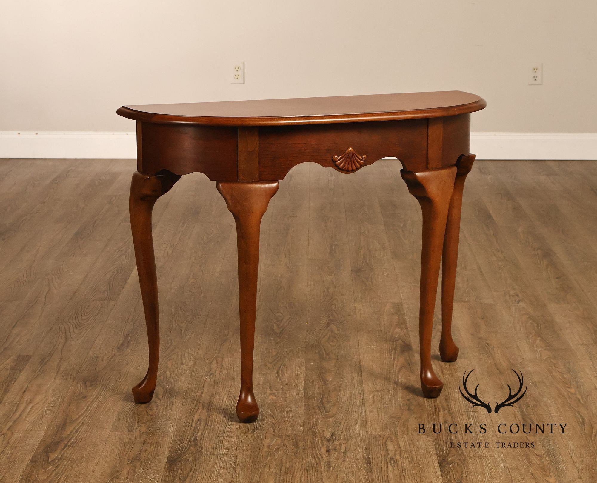 Queen Anne Style Narrow Cherry Demilune Console