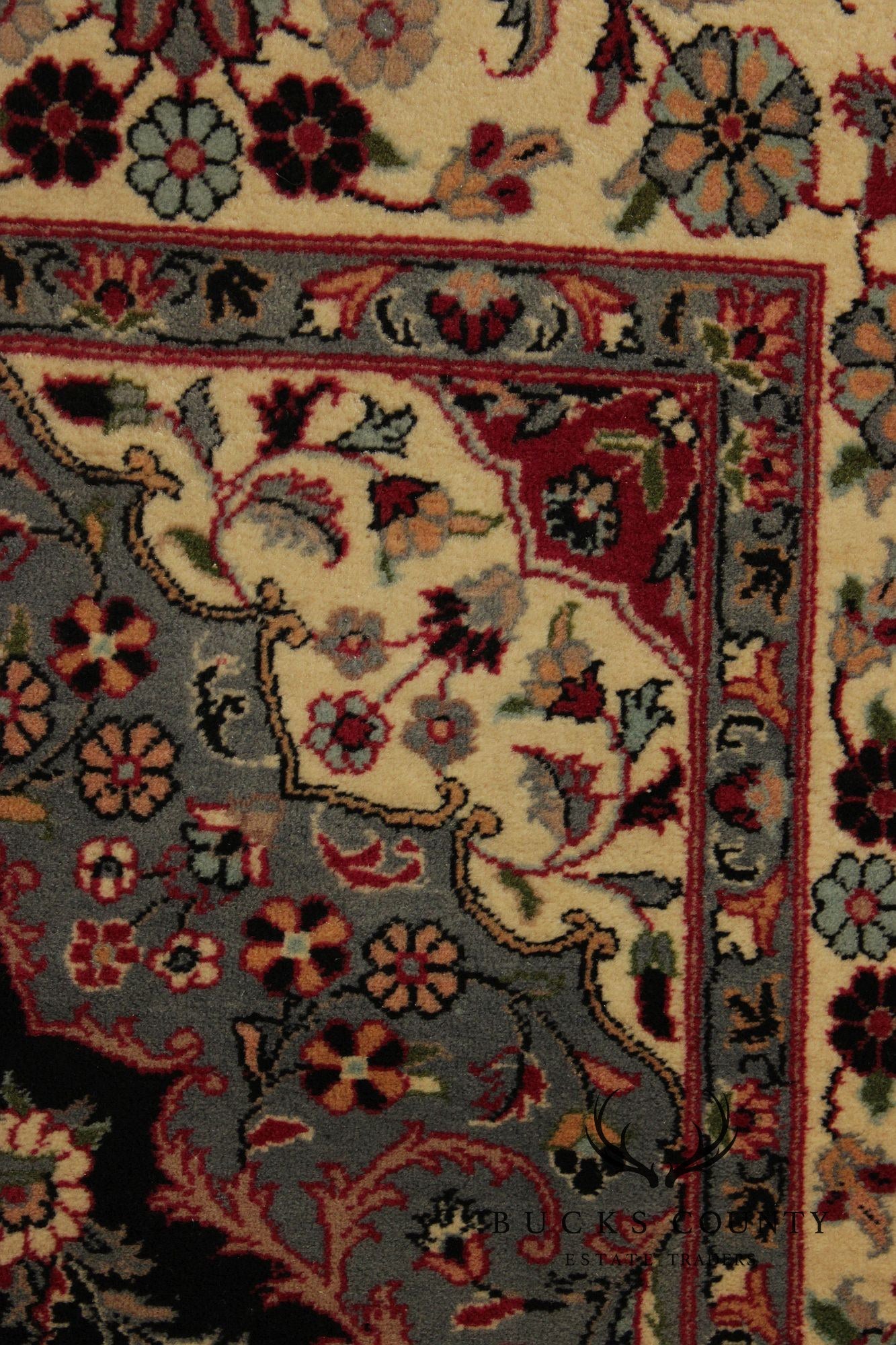 Persian Floral Medallion Style Wool Area Rug With Black Field 4.2 X 6.8