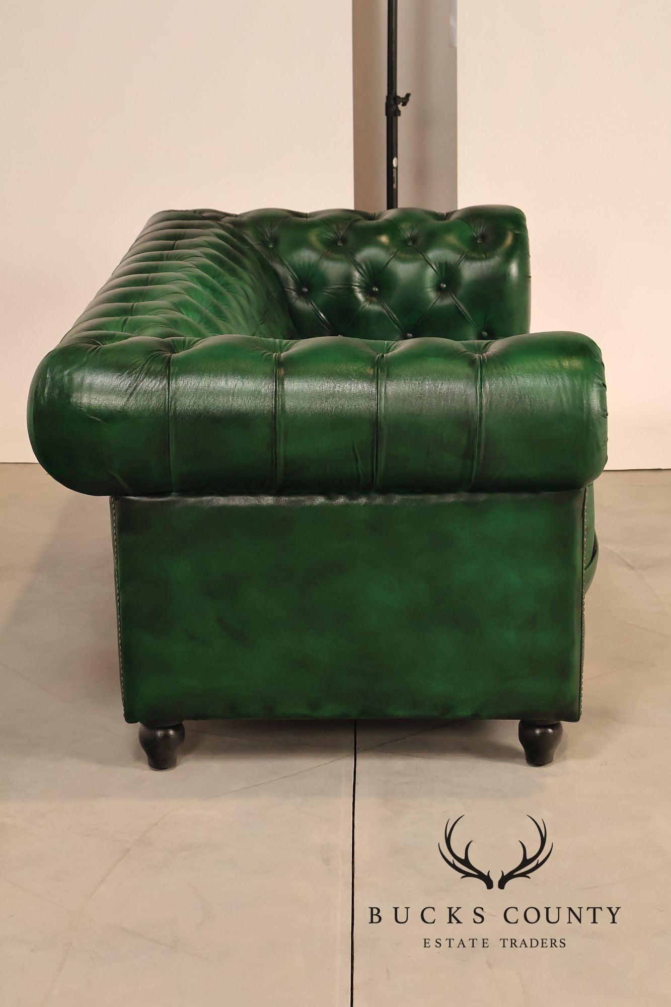 Chesterfield Style  Green Leather Sofa