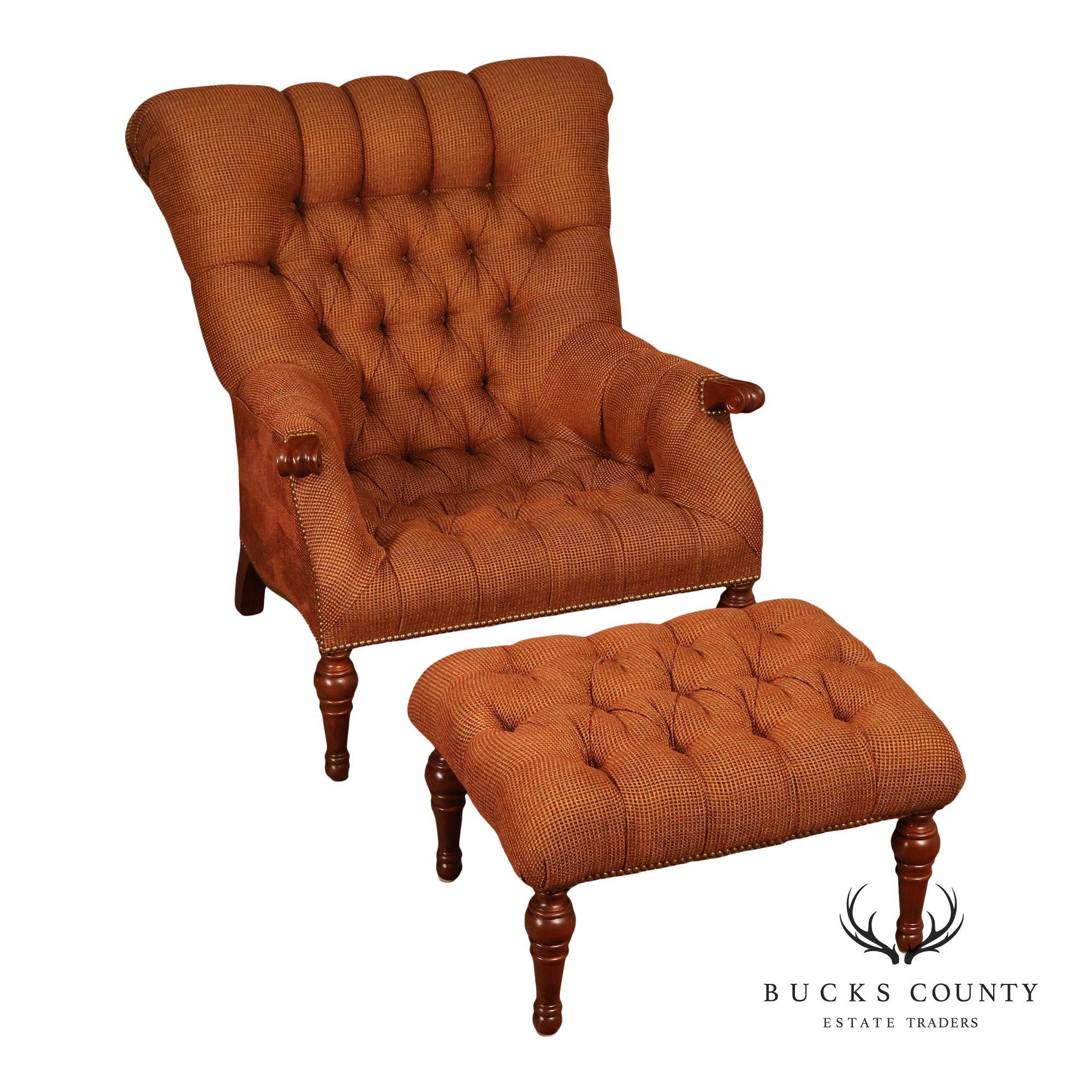Stickley Leopold Wingback Upholstered Tufted Chair And Ottoman