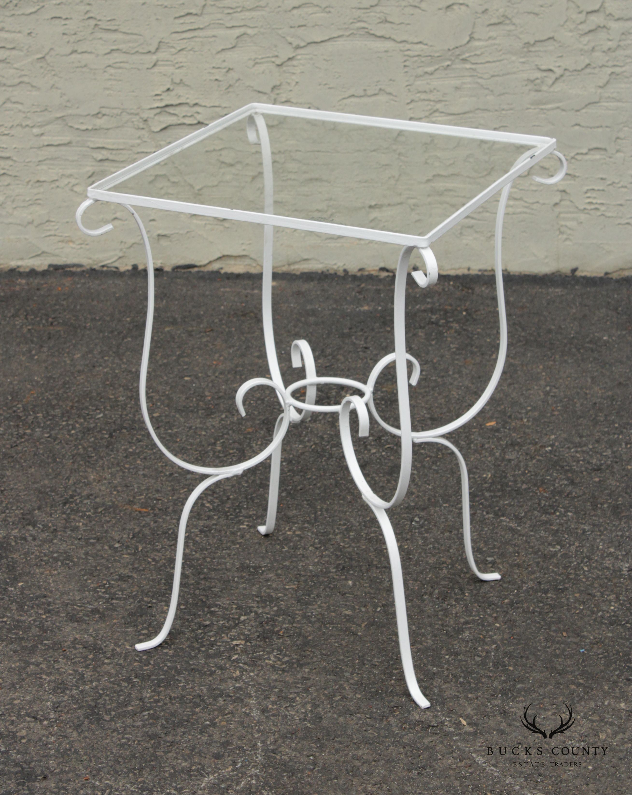 Vintage Wrought Iron Scroll Outdoor Garden Side Table