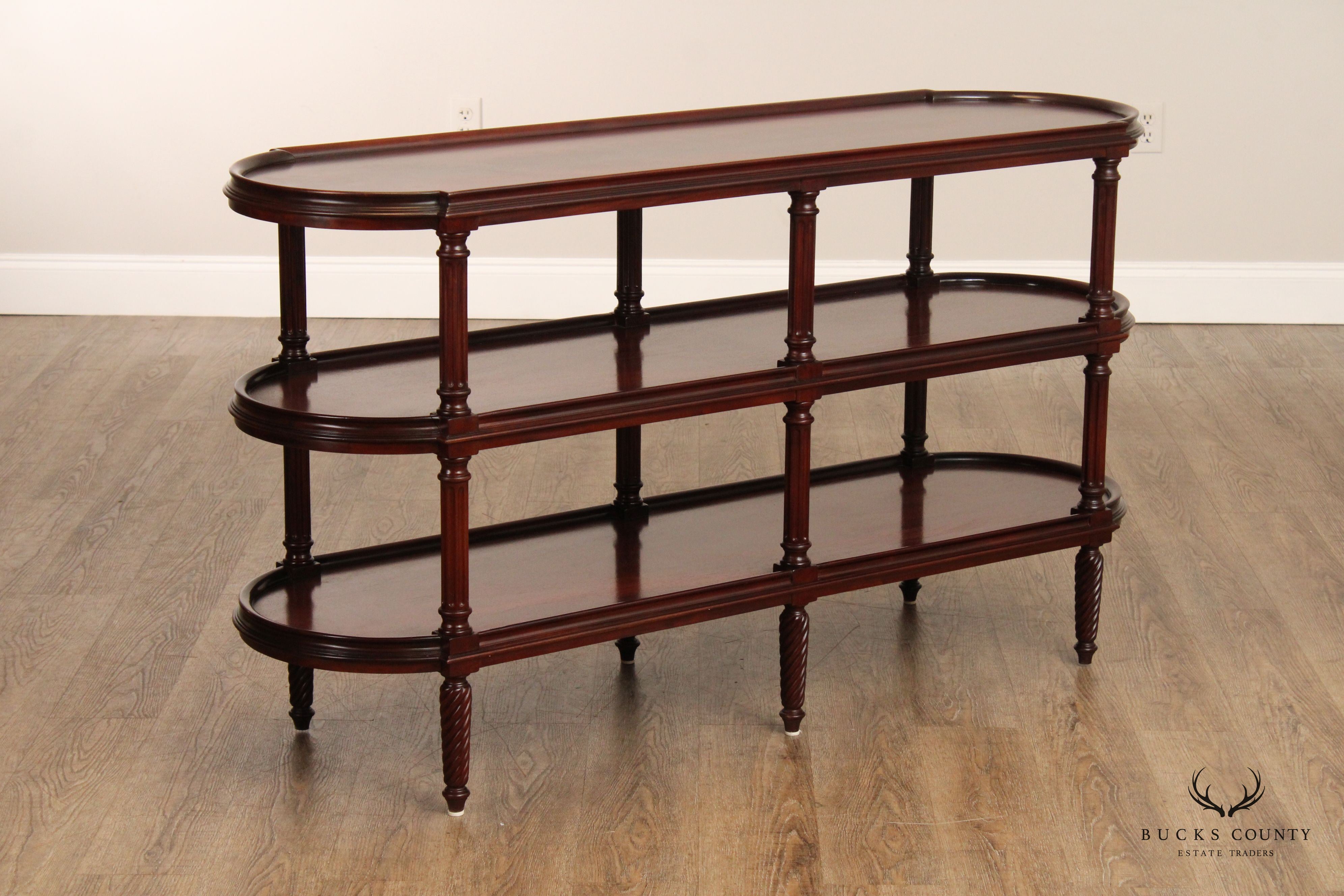 Henredon English Regency Style Mahogany Three-Tier Etagere Sofa Table Bookshelf