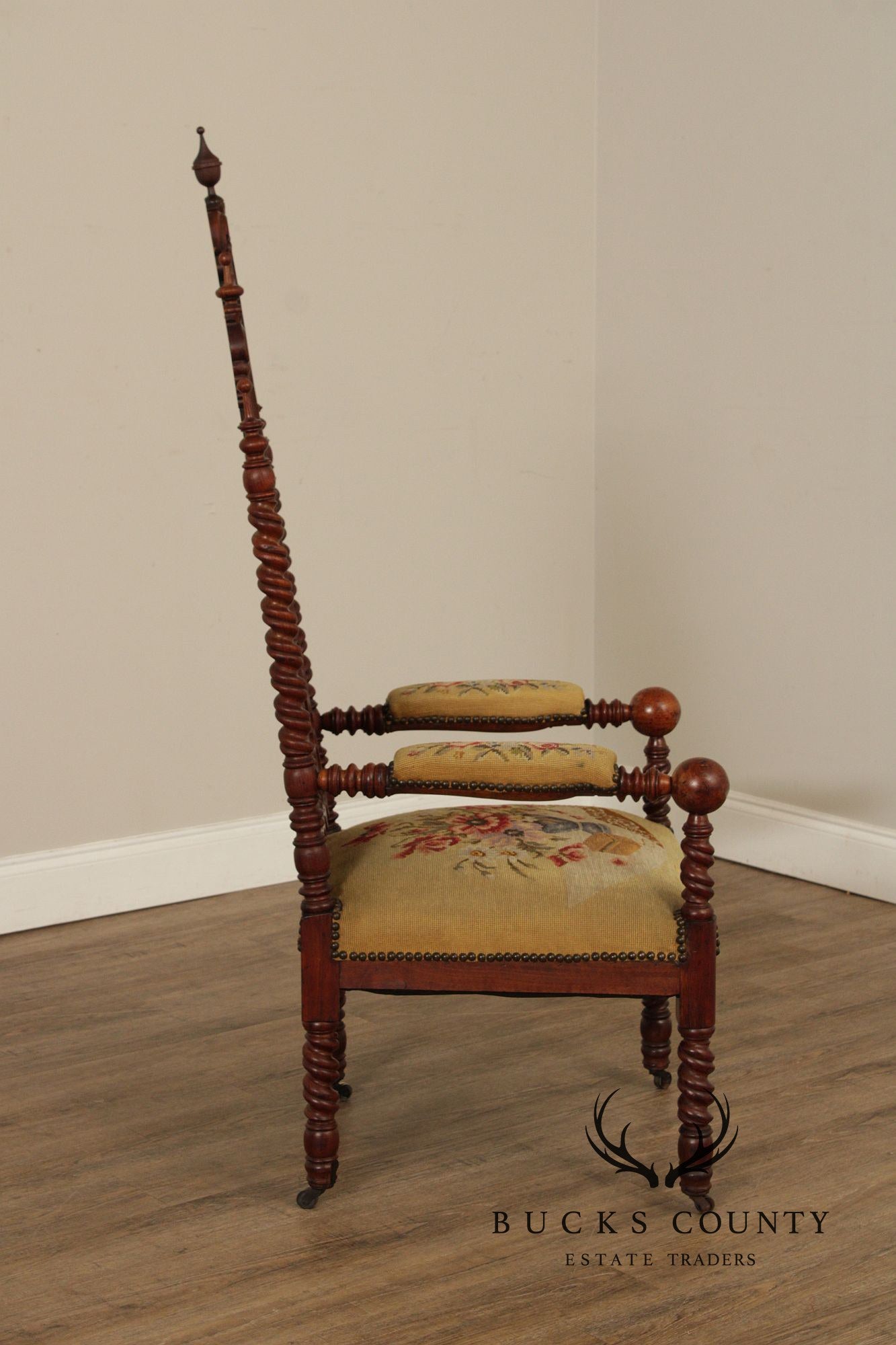 Antique American Gothic Revival Carved Walnut Throne Chair