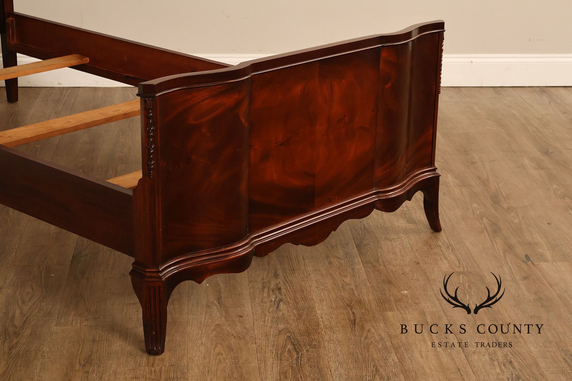 Pair of Vintage Flame Mahogany Twin Beds with Pierced Headboards, Circa 1940s