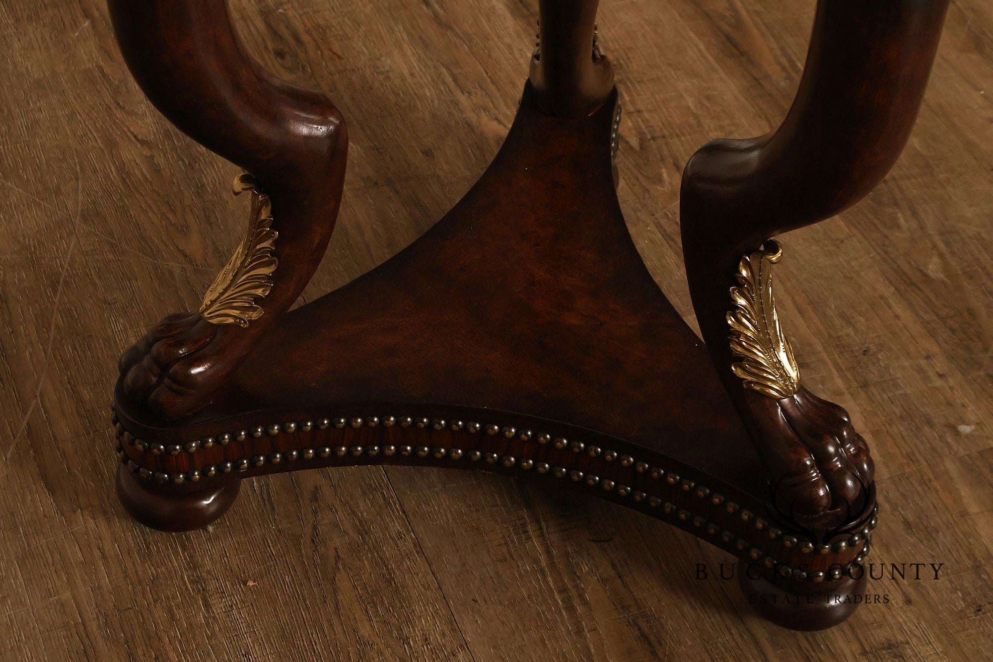 Maitland Smith Empire Style Round Marble Top Mahogany Lamp Table