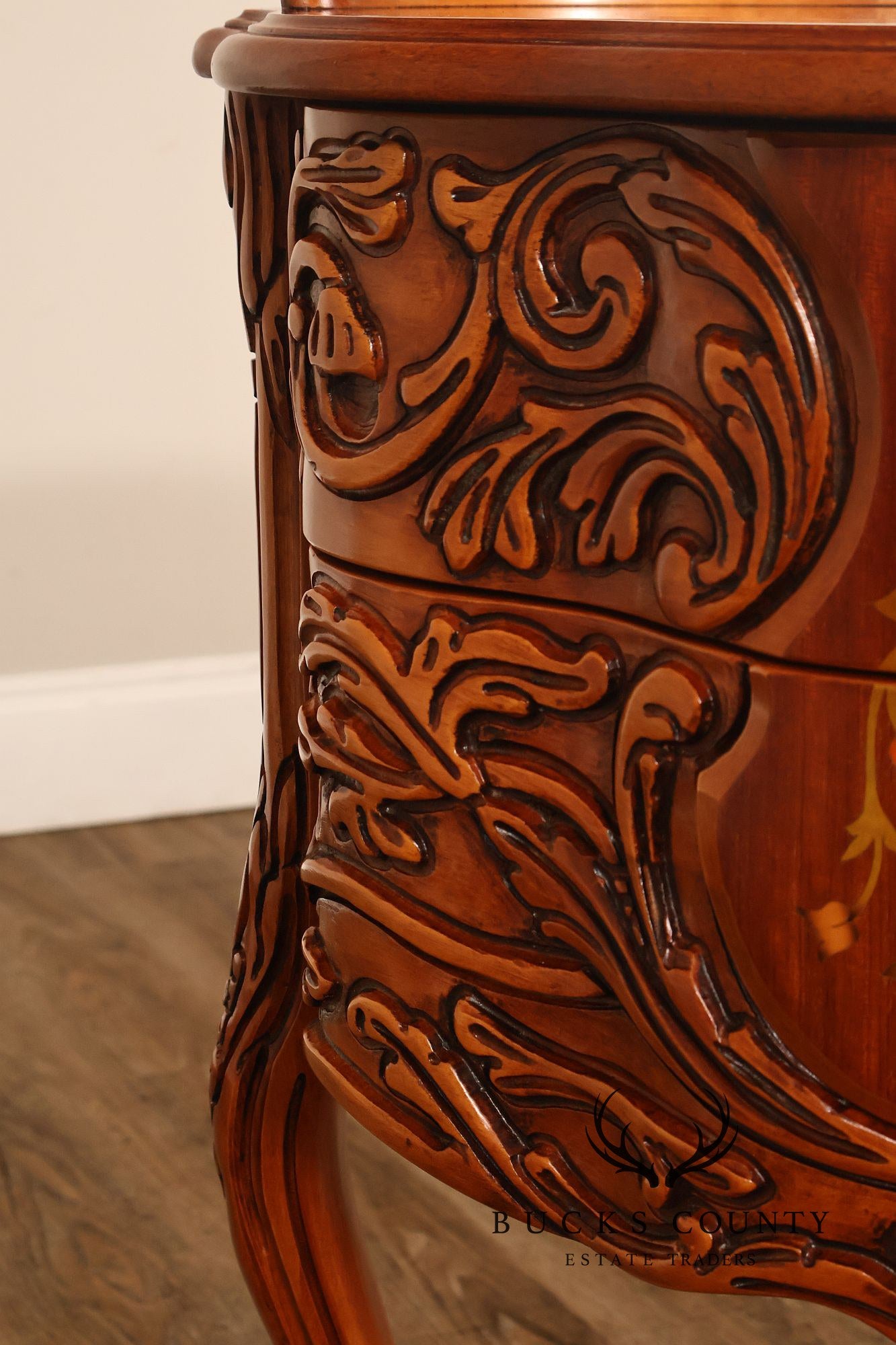 French Louis XV Style Marquetry Inlaid Nightstand