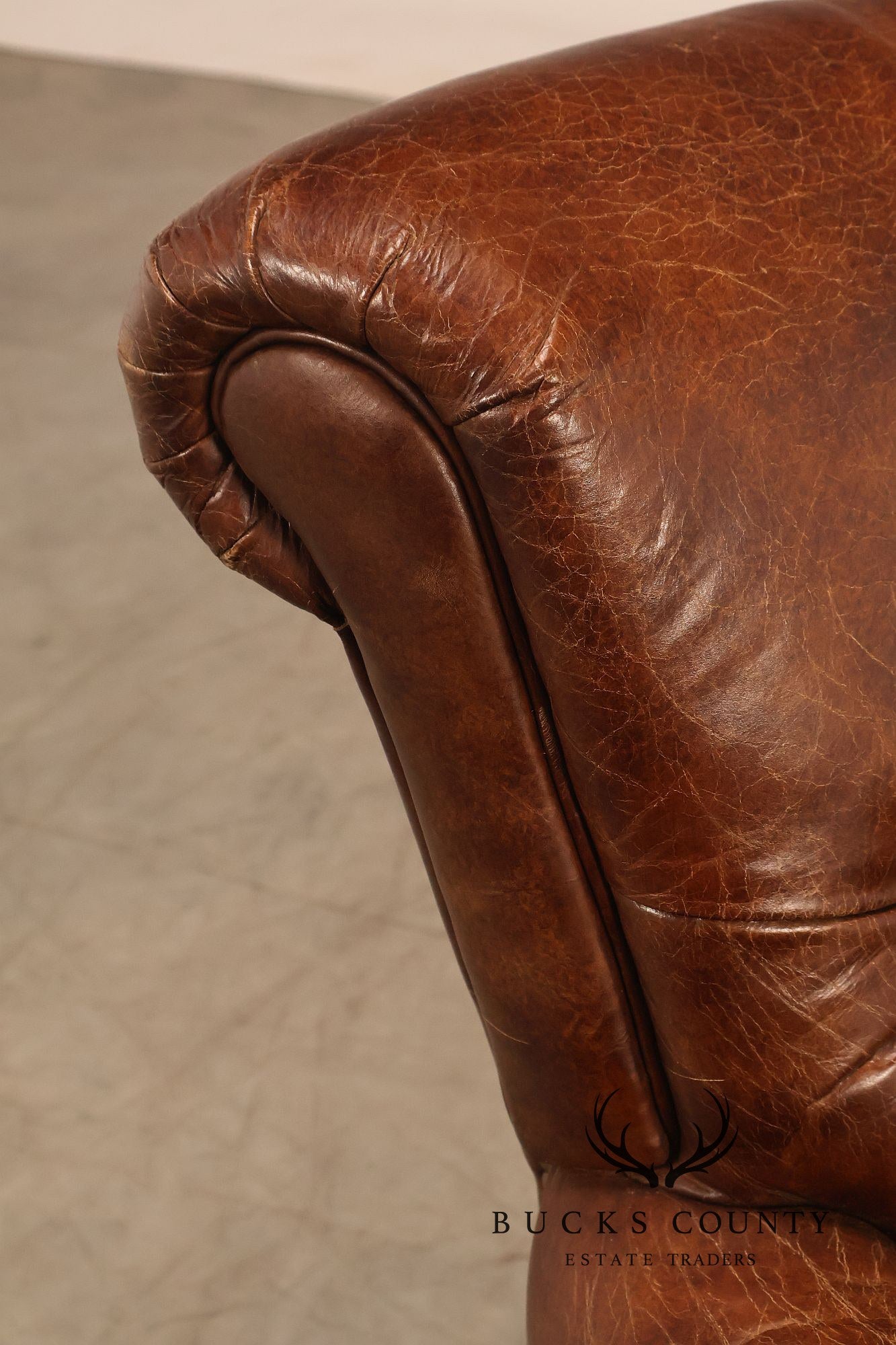 Moe's Home Collection Pair of Tufted Distressed Brown Leather Armchairs