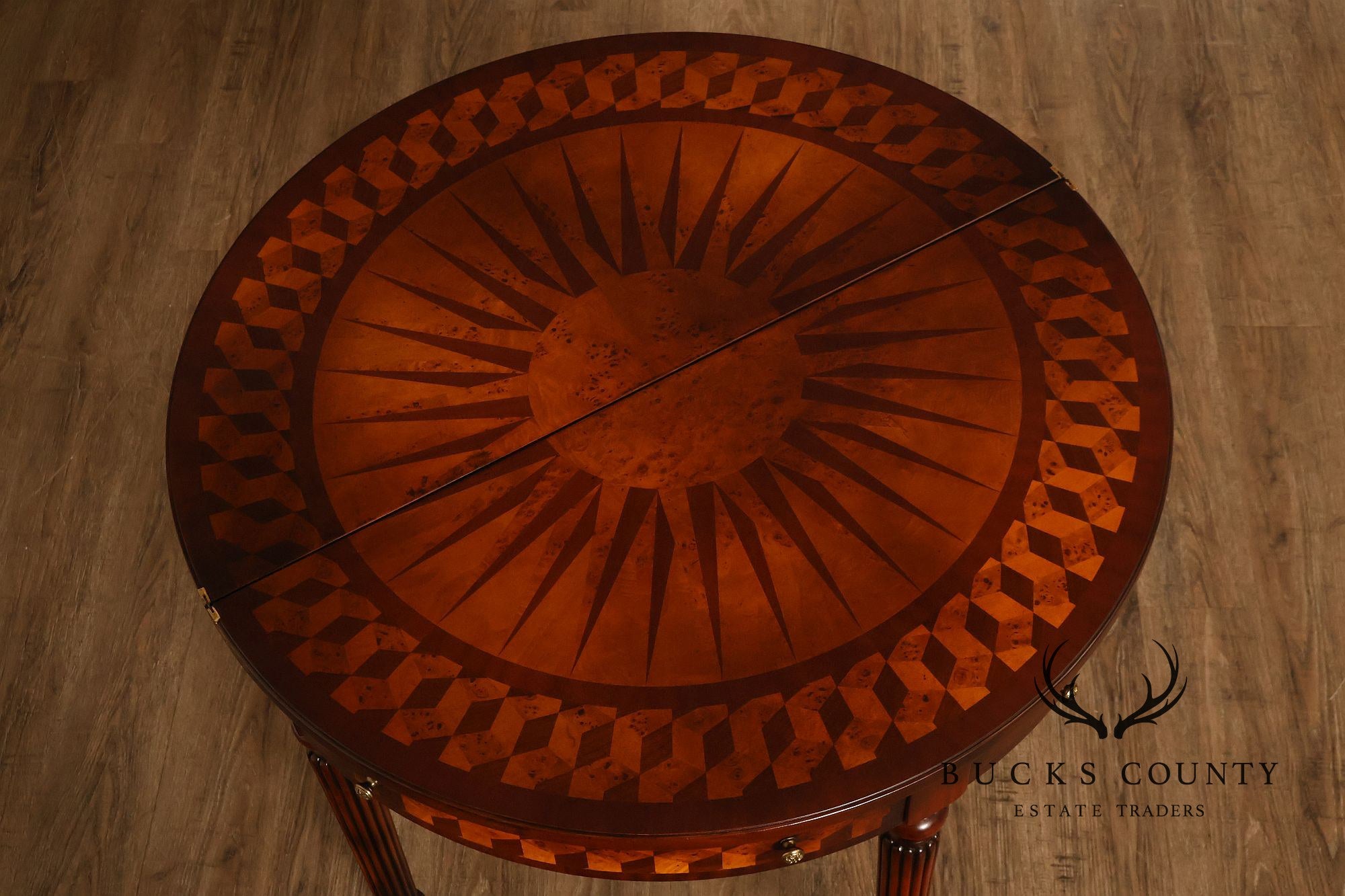Maitland Smith Inlaid Demilune Console Games Table