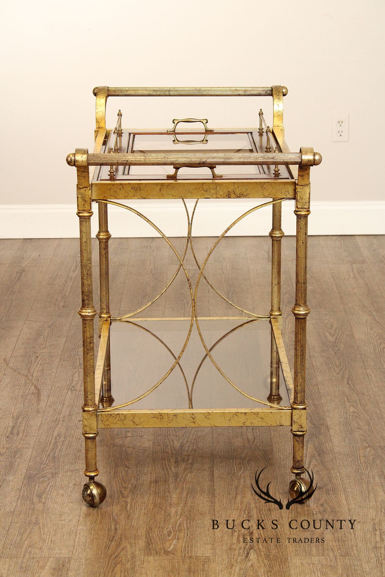 Hollywood Regency Vintage Gold Tray-Top Bar Cart