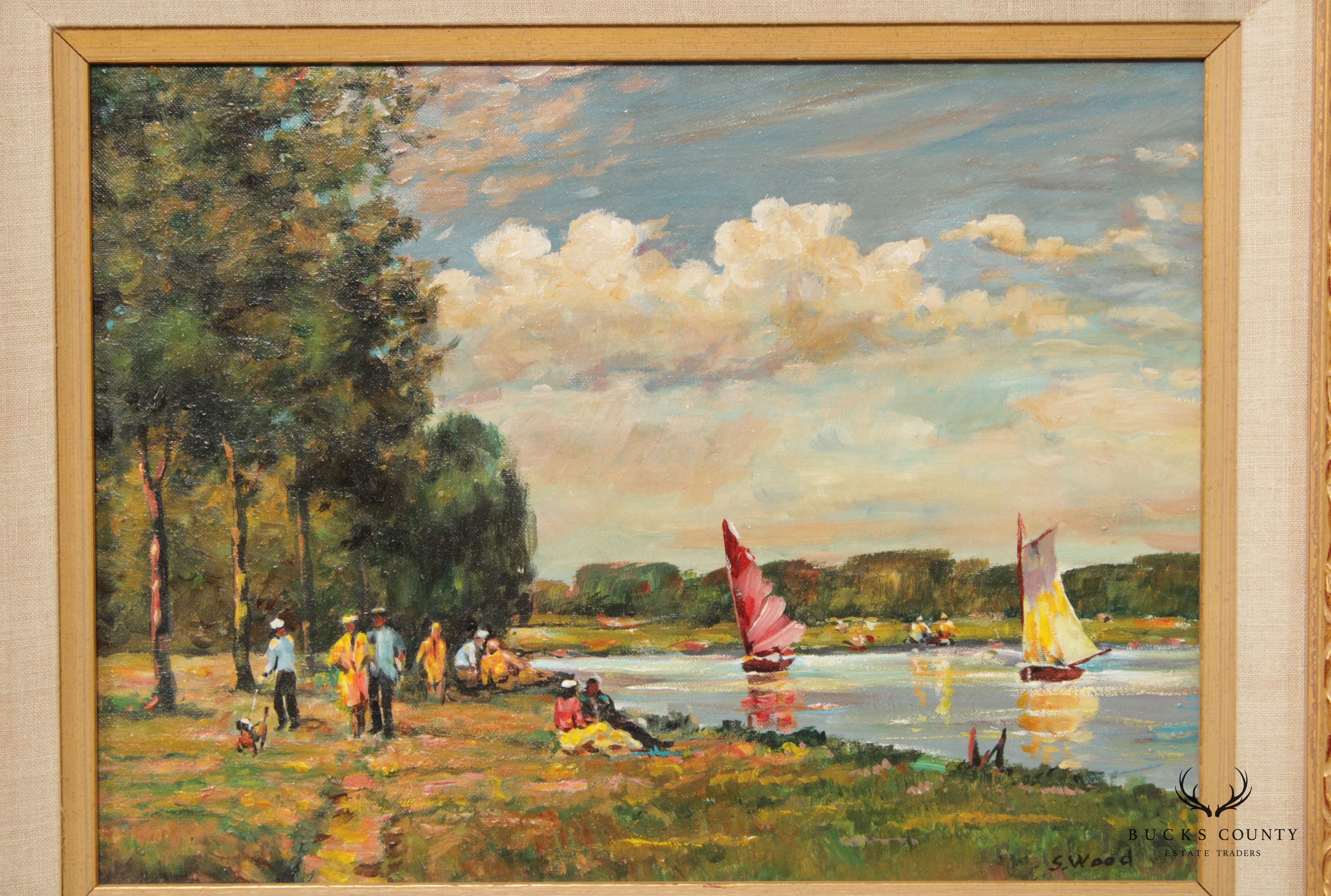 S. Wood Framed Oil Painting, A Day On the Water