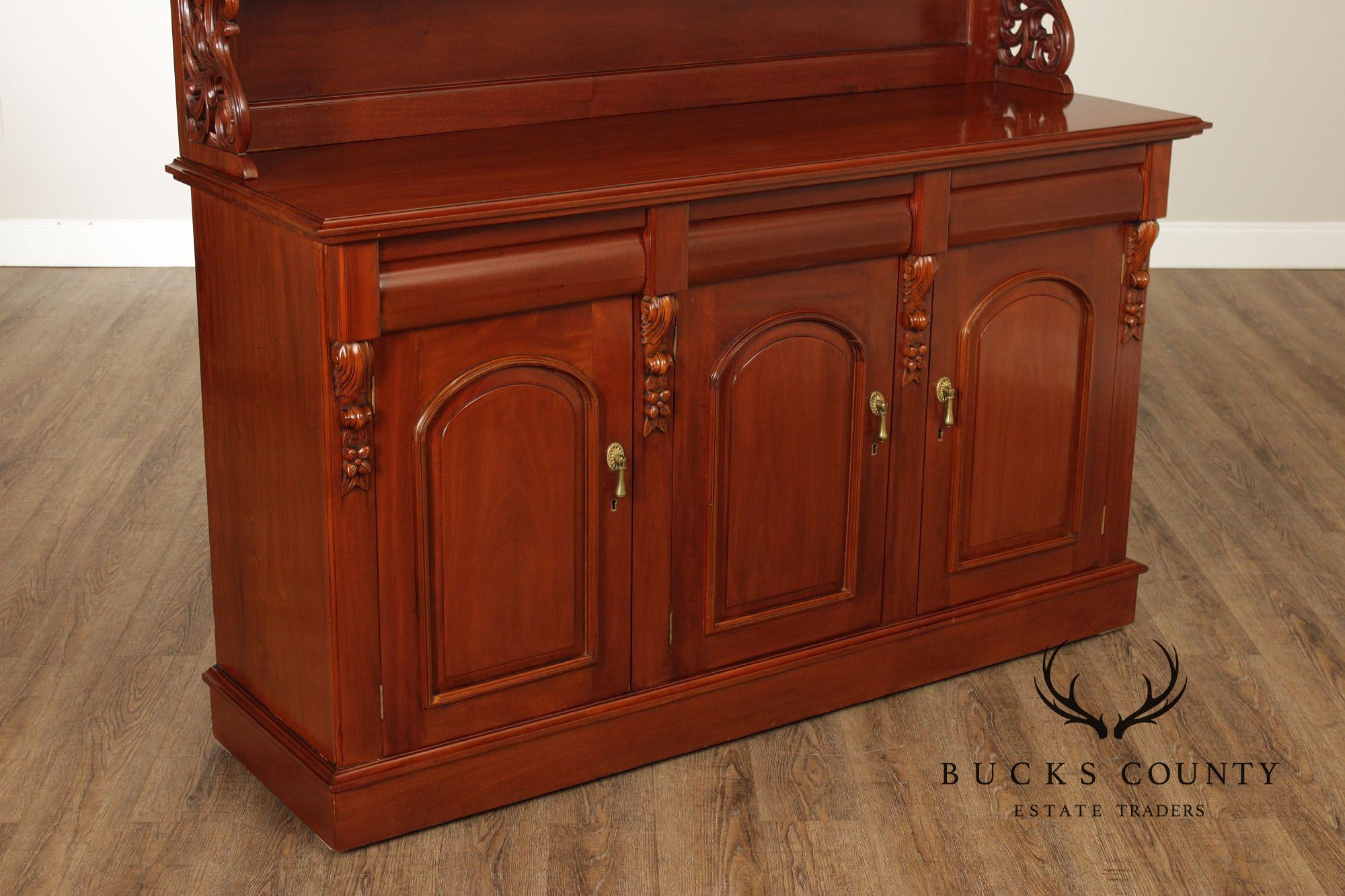 Carved Mahogany Empire Style Sideboard With Back Bar