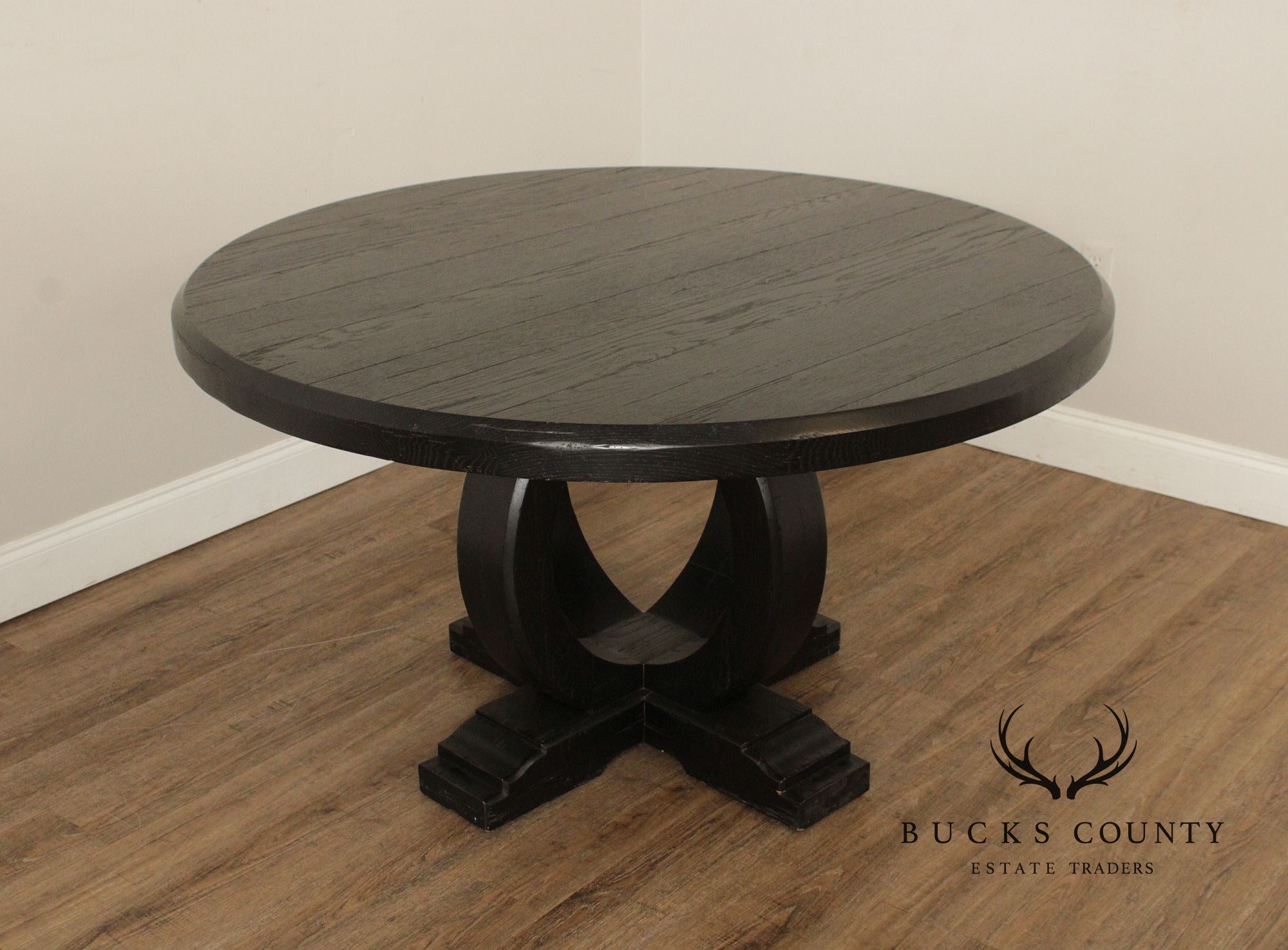 Ebonized Round Top Pedestal Dining Table