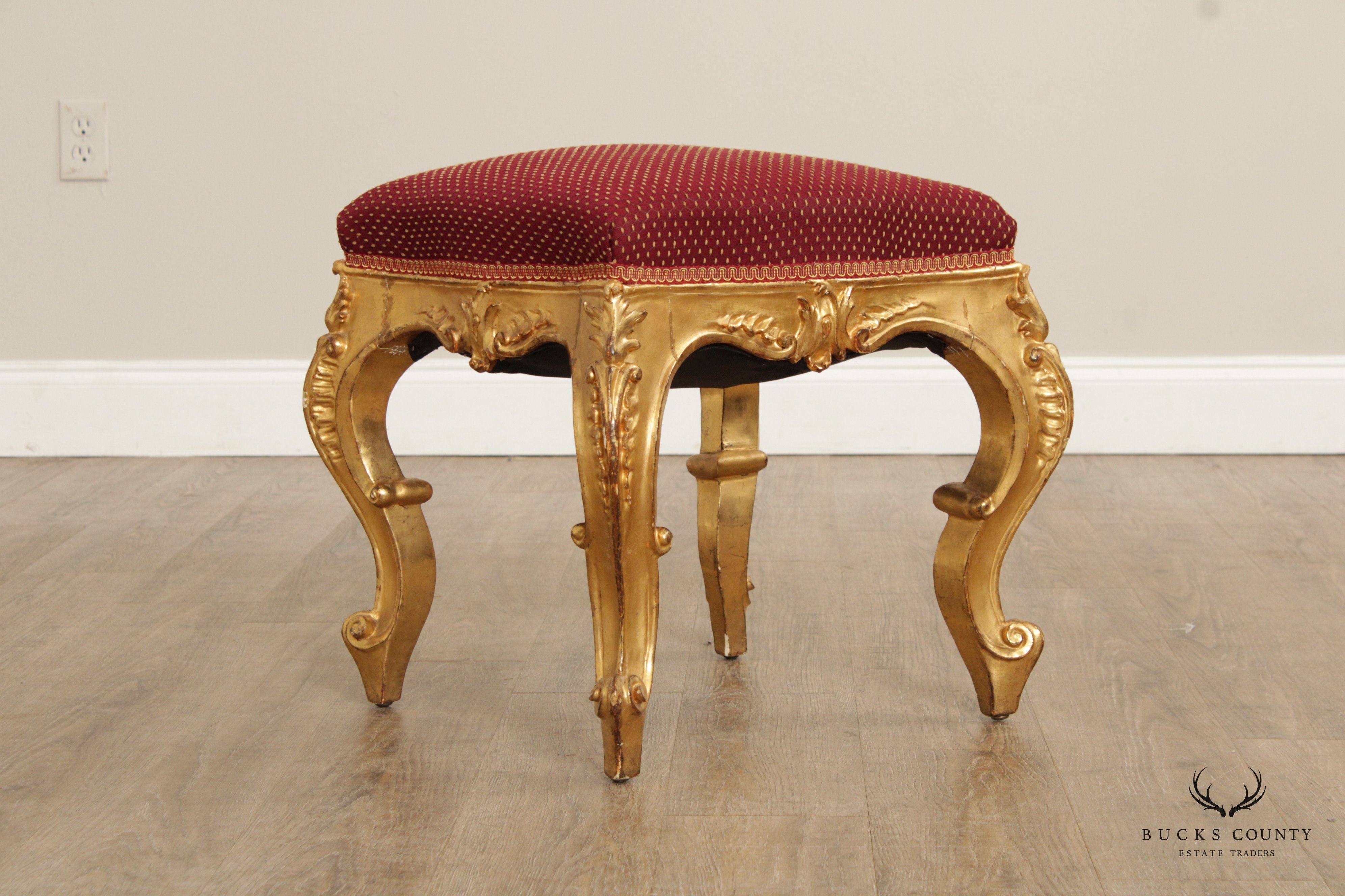 Antique Italian Rococo Style Giltwood Stool