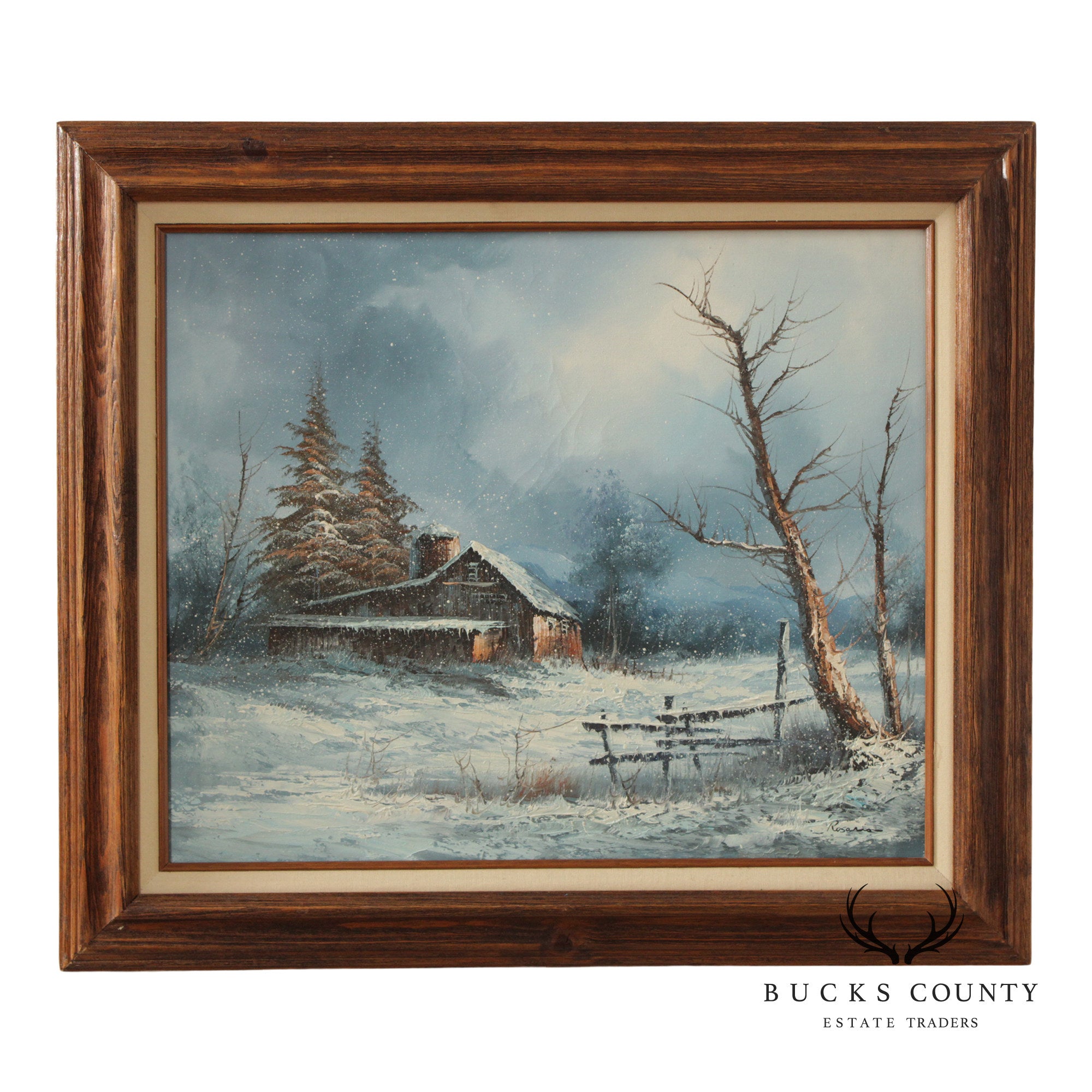 Rozario Winter Landscape Oil Painting, Barn in Snow