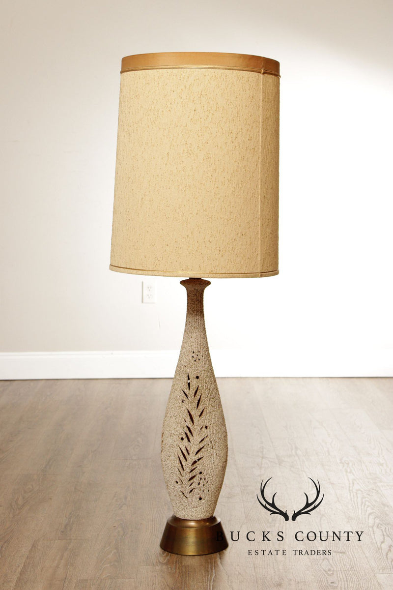 Mid Century Modern Textured Glazed Tall Terracotta Table Lamp