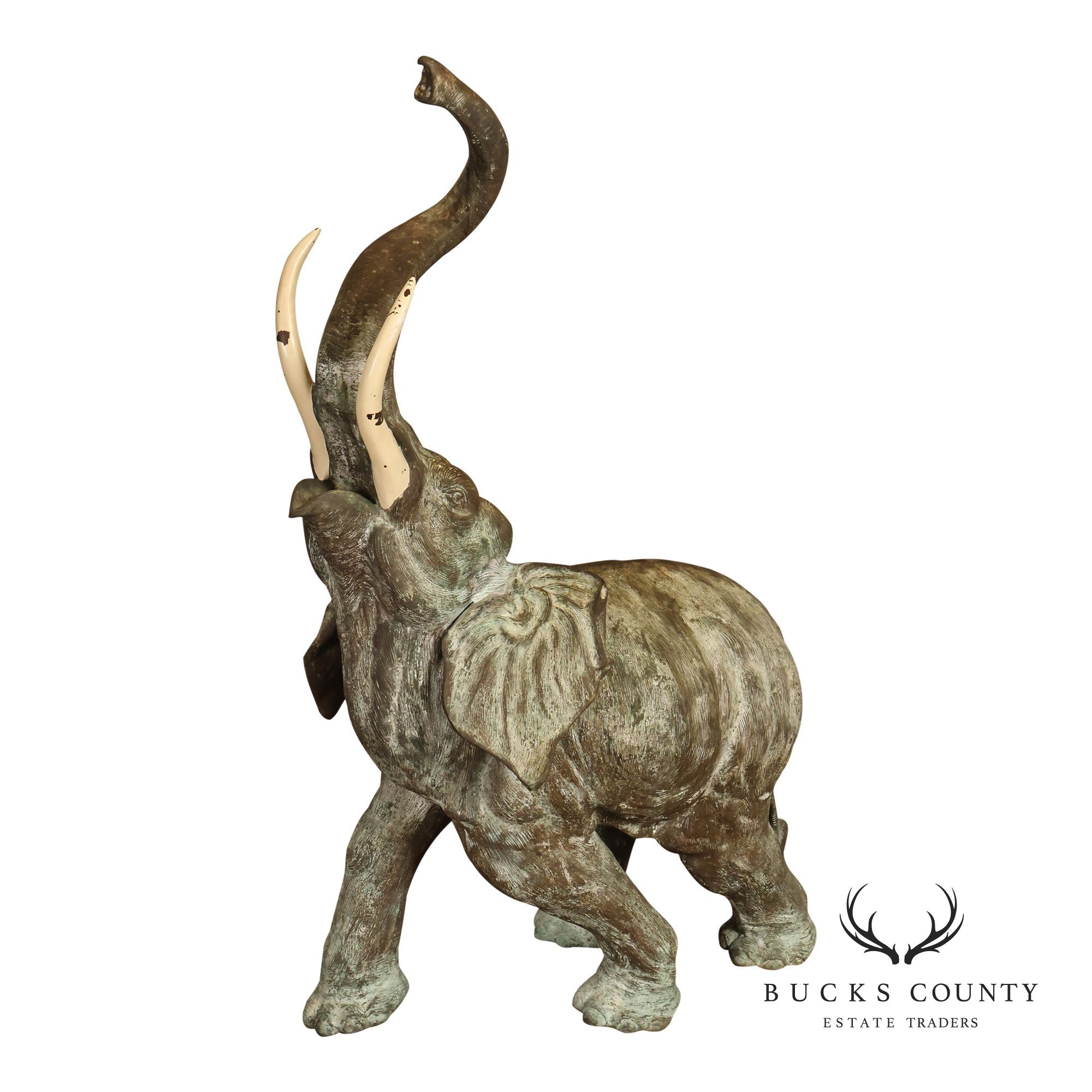 Monumental Cast Bronze Raised Trunk Elephant Garden Statue