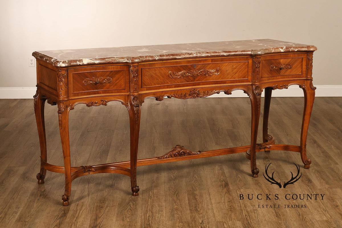 Antique French Louis XV Style Carved Walnut Marble Top Sideboard