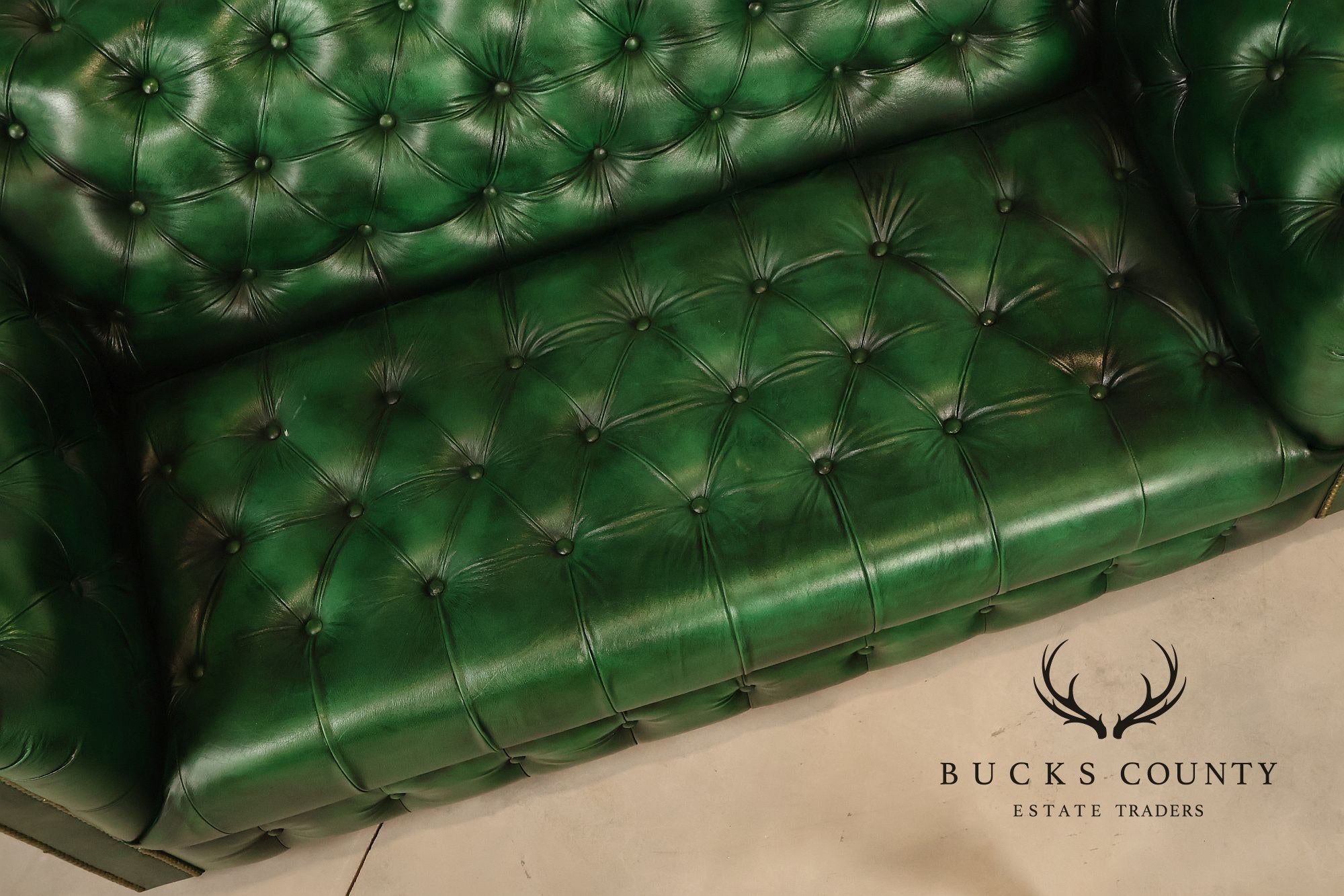 Chesterfield Style  Green Leather Sofa