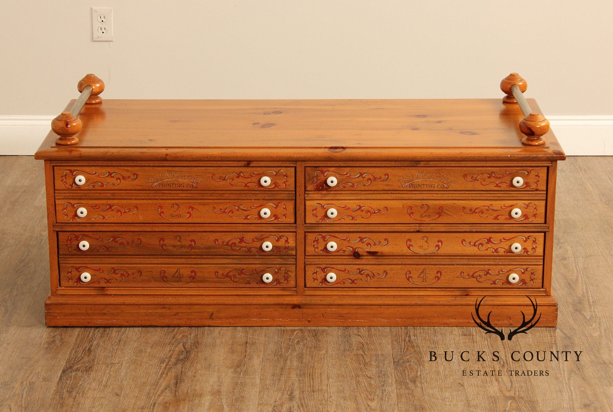 Sugar Hill Furniture Farmhouse Printers Cabinet Style Pine Coffee Table With Drawers