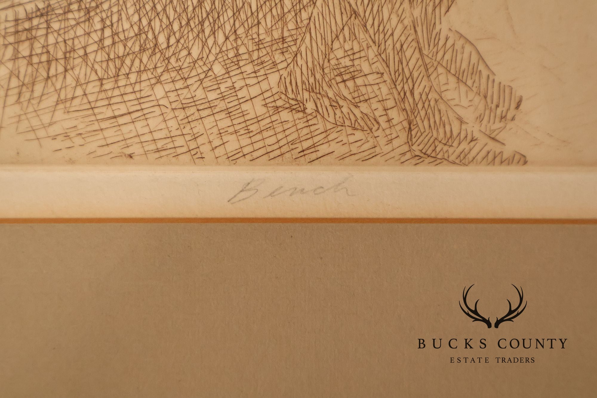 Harold Altman Framed Etching, 'Bench'