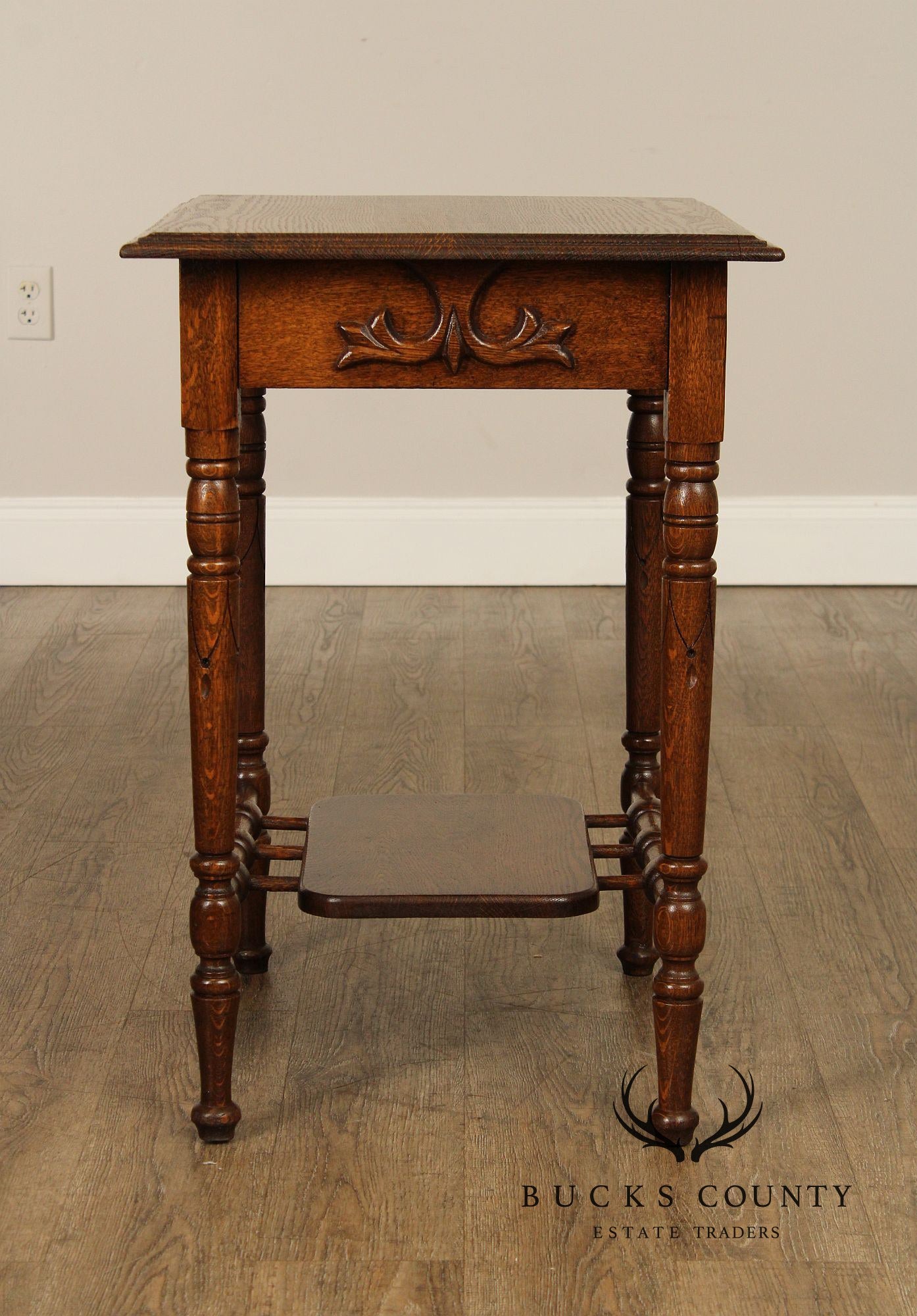 Antique Victorian Carved Oak End Table