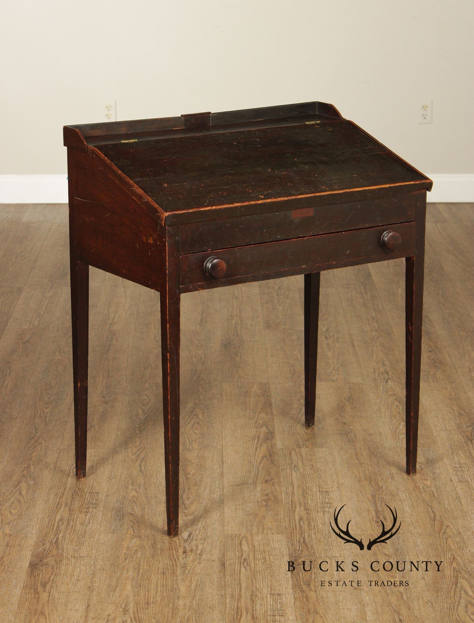 Antique Country Sheraton Slant Front Clerk’s Desk