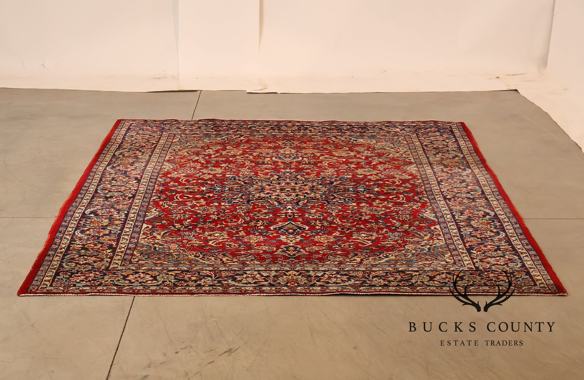 Hand Knotted Persian Style Vintage Wool Area Rug Red Field Floral Medallion