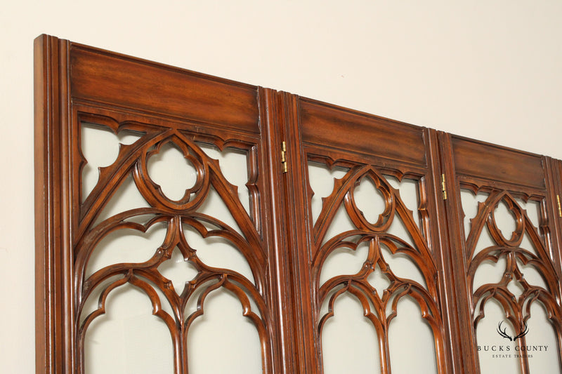 Gothic Revival Style Mahogany And Glass Eight-Panel Room Divider Screen