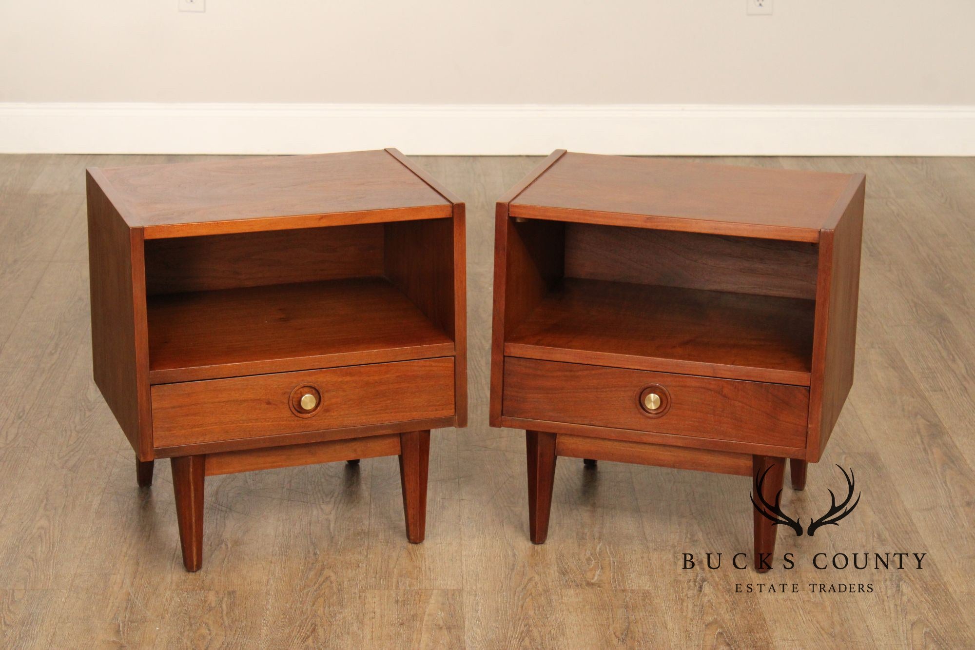 American of Martinsville Mid Century Modern Pair of Walnut Nightstands