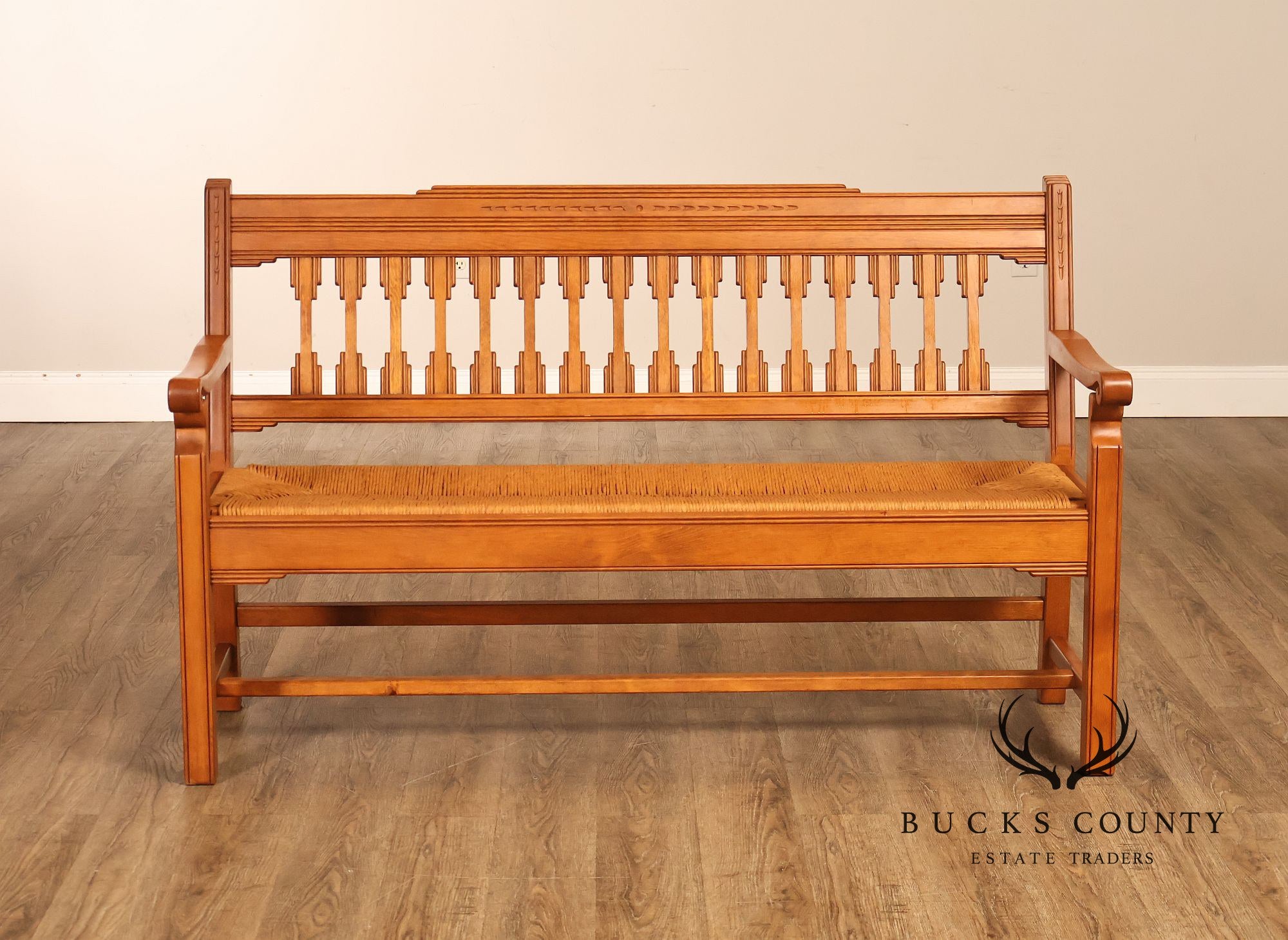Vintage Southwestern Style Rush Seat Bench