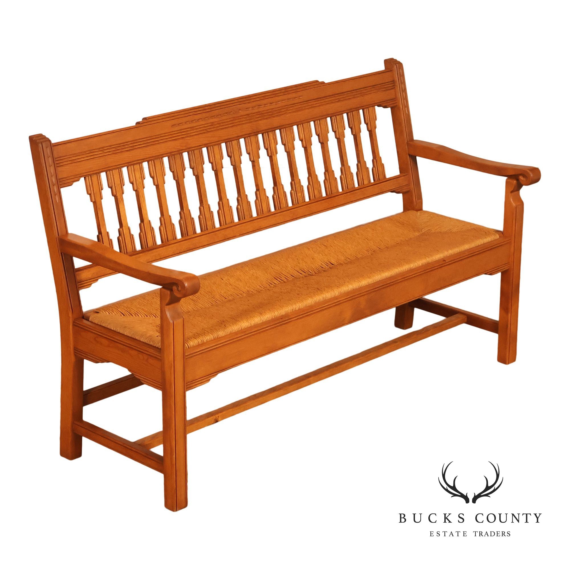 Vintage Southwestern Style Rush Seat Bench