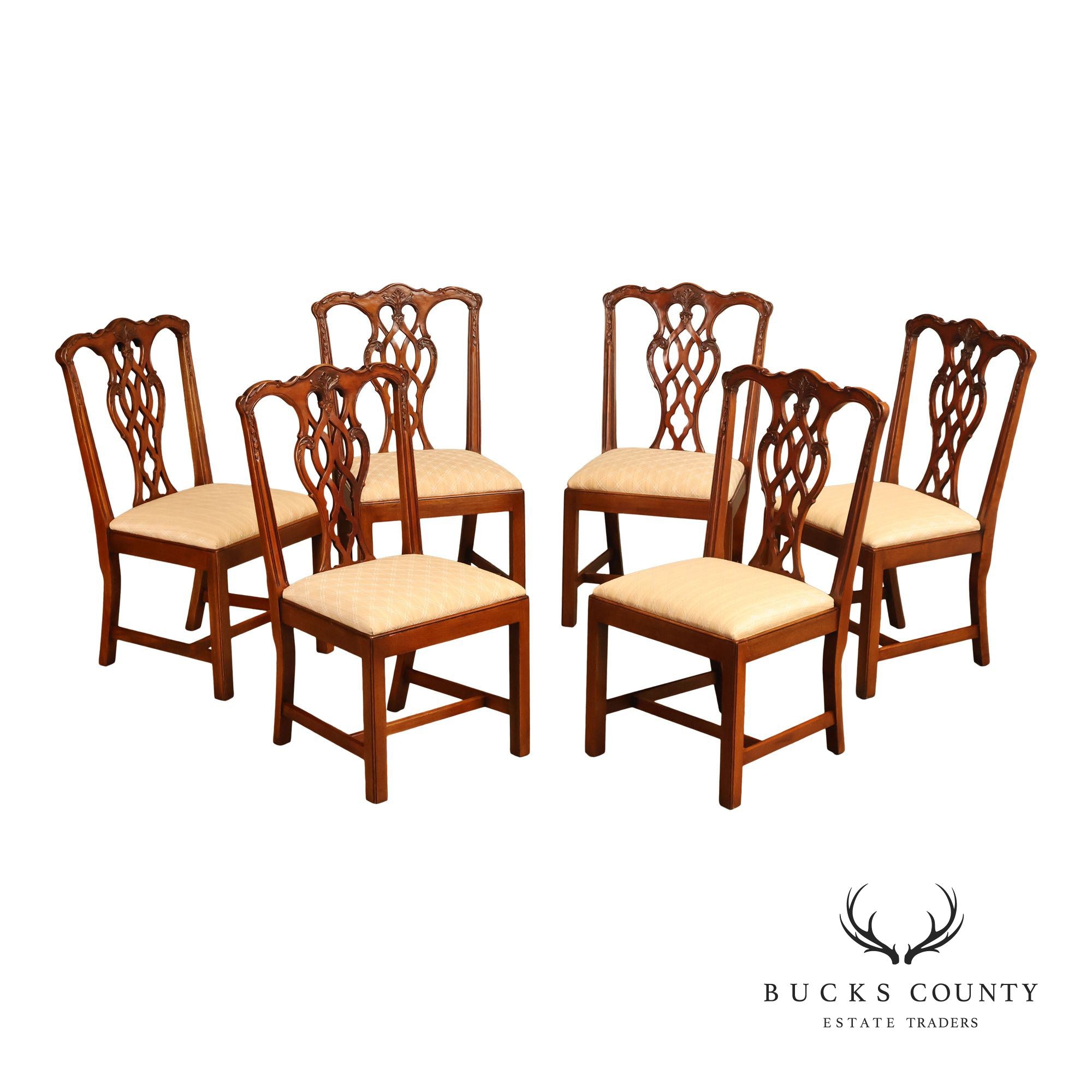 EJ Victor Set Of Six Chippendale Style Mahogany Dining Chairs