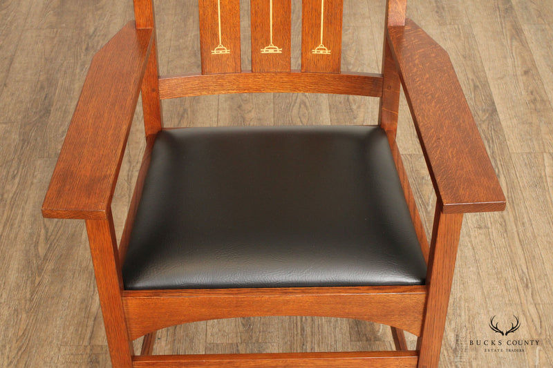 Stickley Mission Collection Harvey Ellis Set of Eight Inlaid Oak Dining Chairs