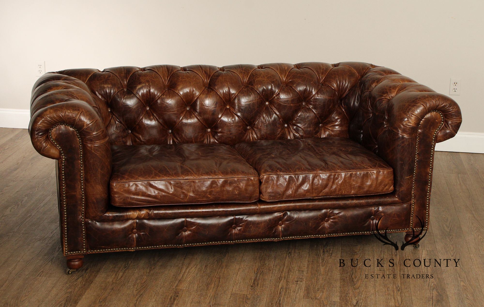 Restoration Hardware Brown Leather 'Kensington' Chesterfield Sofa